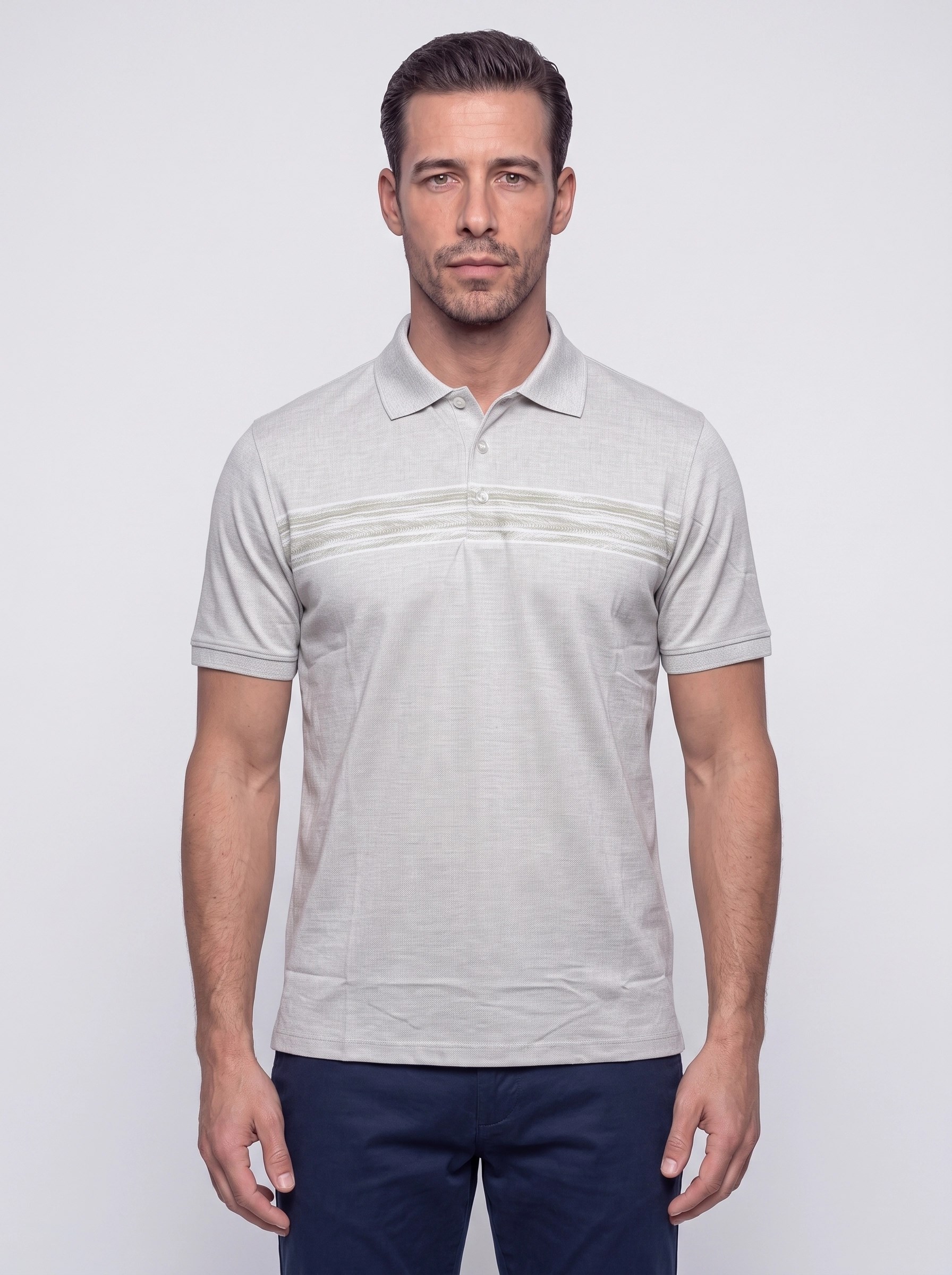Açık Yeşil Mikro Desenli Regular Fit Erkek Polo Yaka Tişört