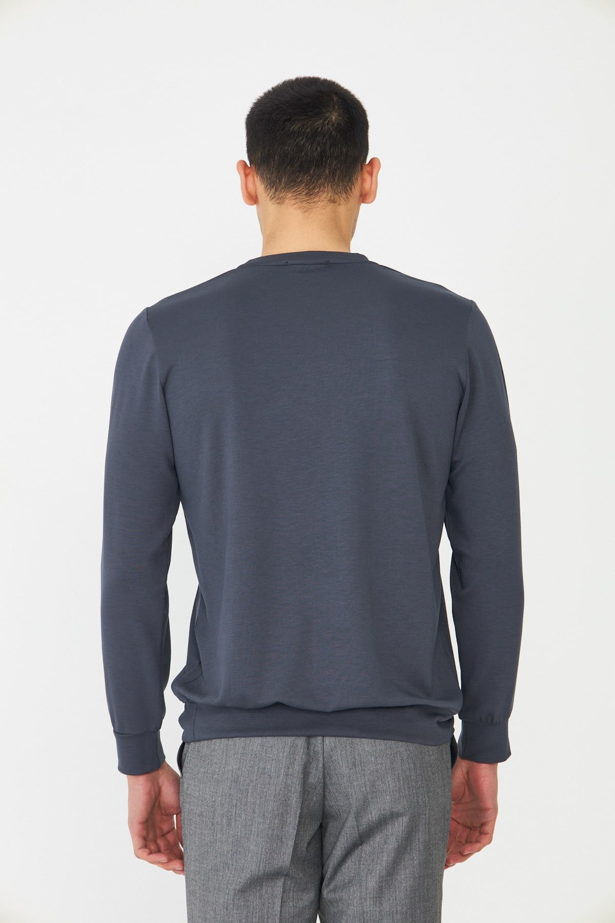 Antrasit Basic Bisiklet Yaka Erkek Sweatshirt