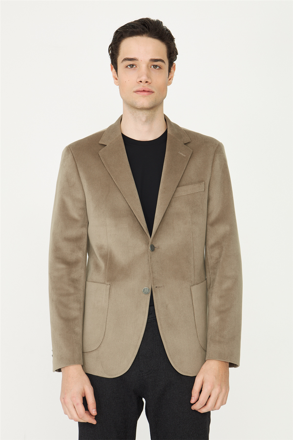 Açık Yeşil Fitilli Kadife Slim Fit Blazer Ceket