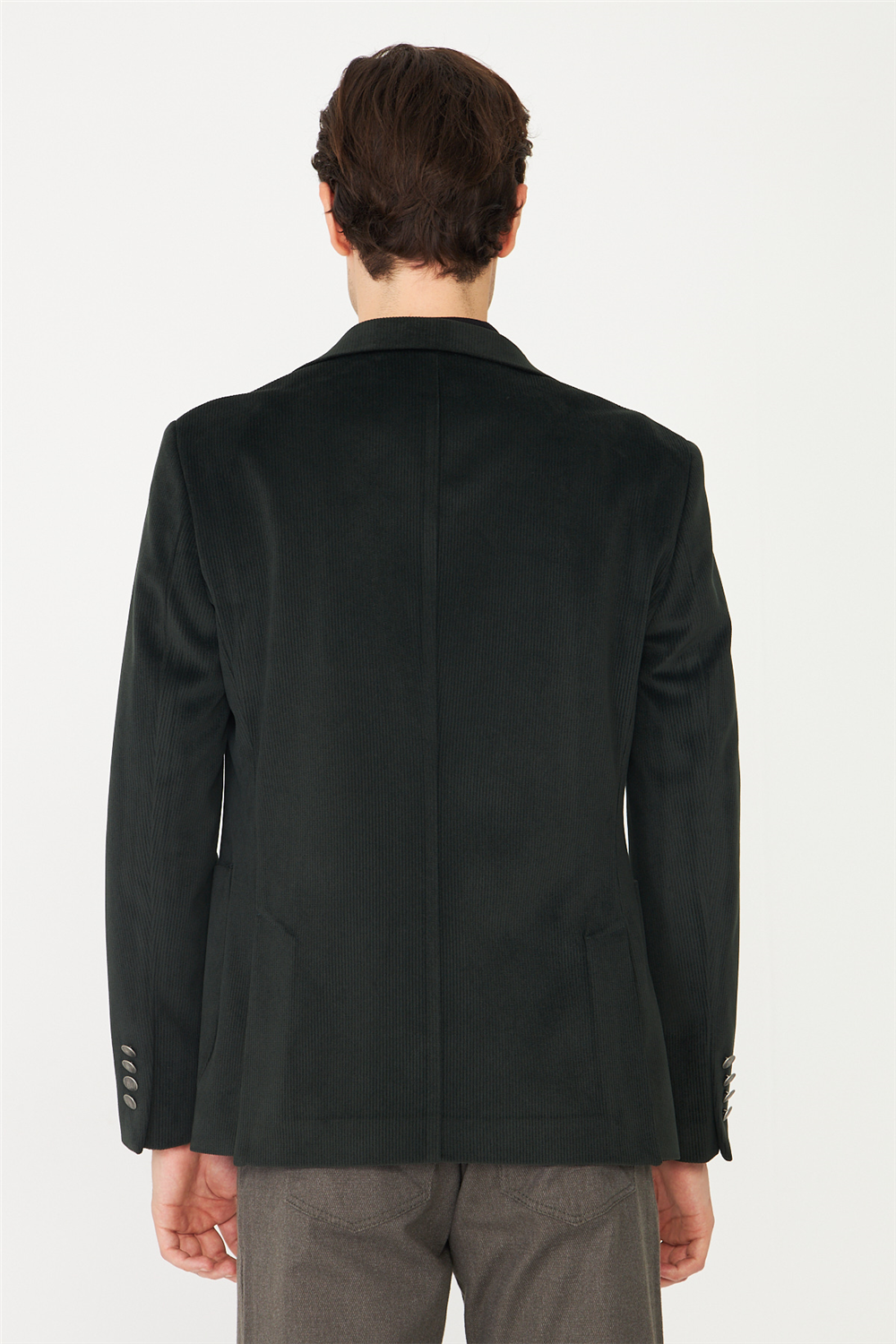 Koyu Gri Fitilli Kadife Slim Fit Blazer Ceket