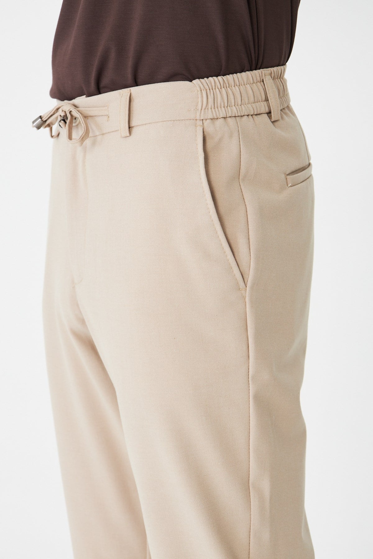 Bej Bağcıklı Smart Casual Jogger Pantolon