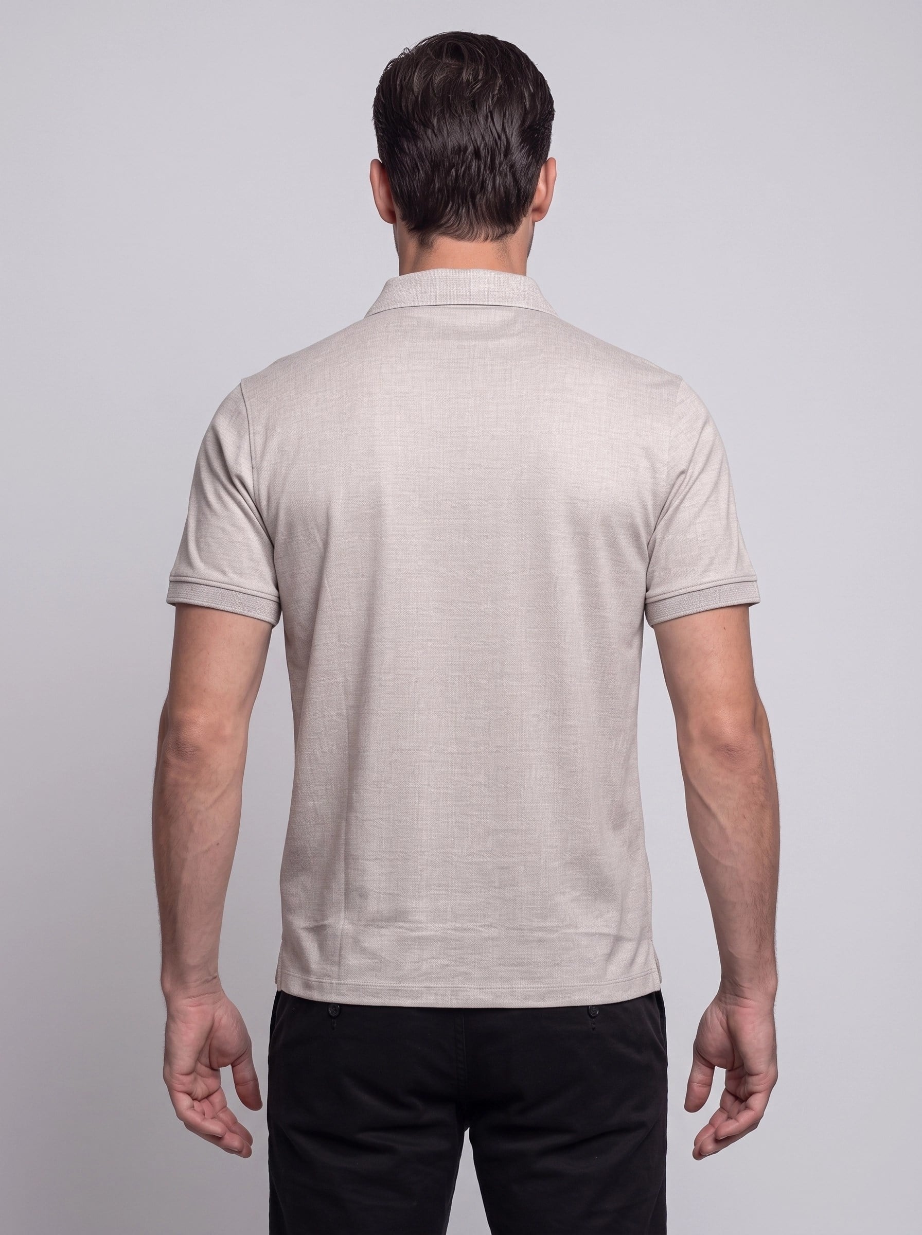 Bej Mikro Desenli Regular Fit Erkek Polo Yaka Tişört