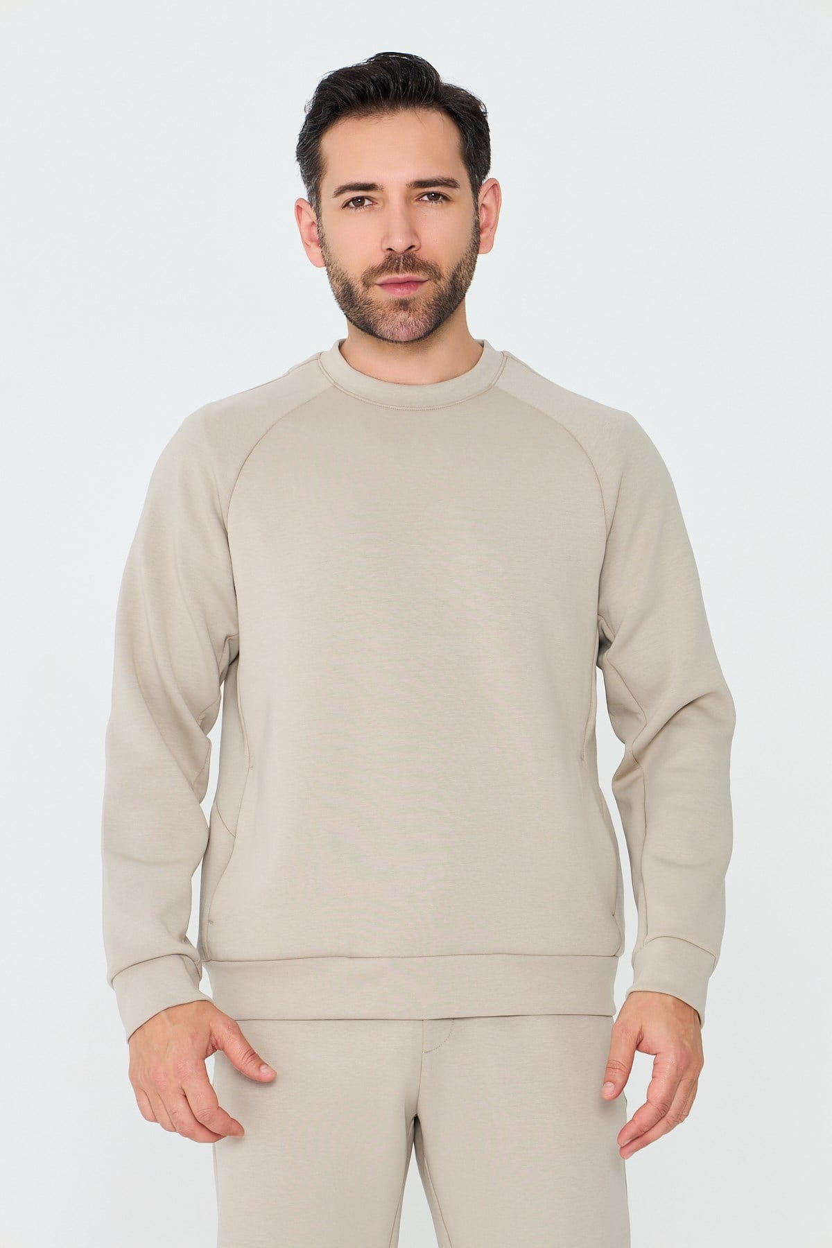 Bej Pamuklu Erkek Basic Sweatshirt