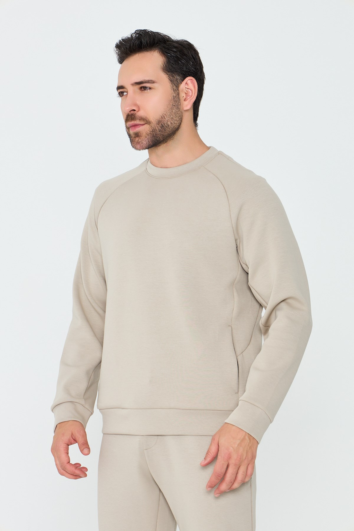 Bej Pamuklu Erkek Basic Sweatshirt