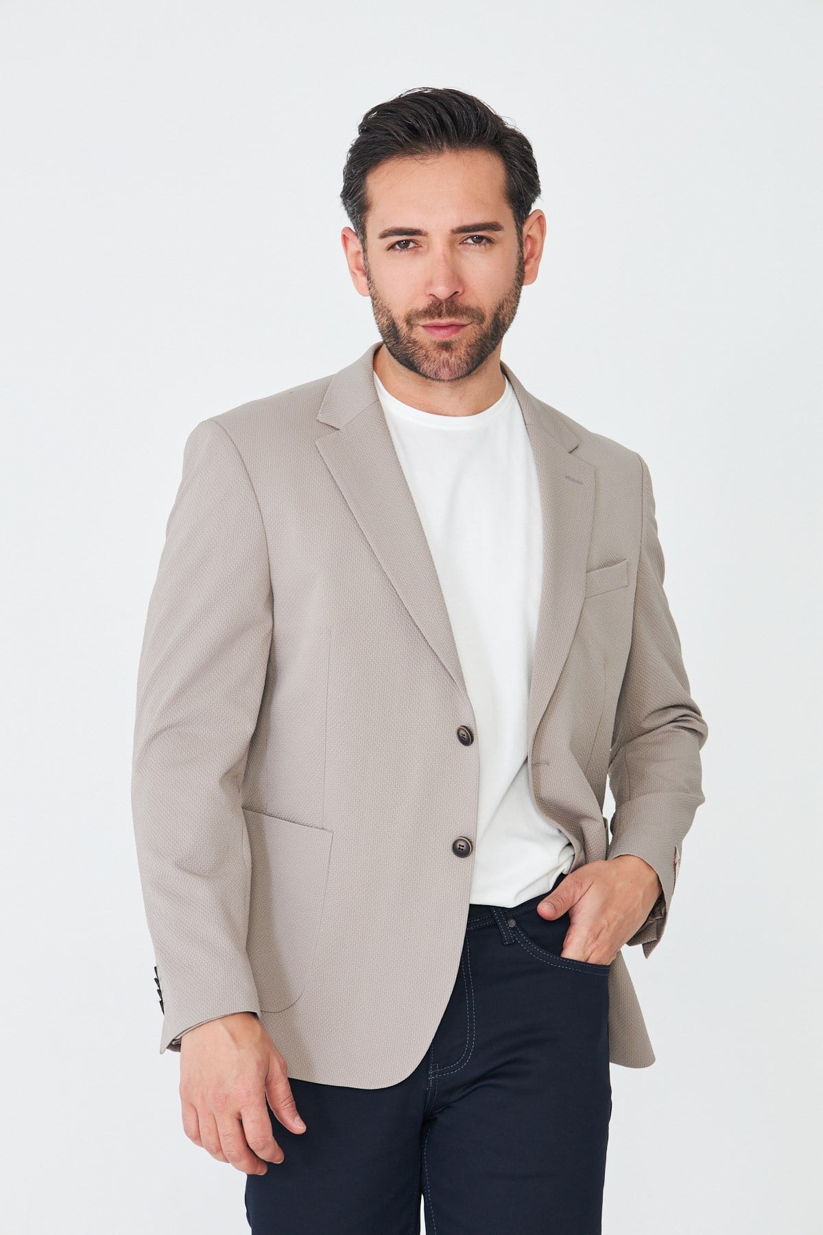 Bej Slim Fit Erkek Blazer Ceket