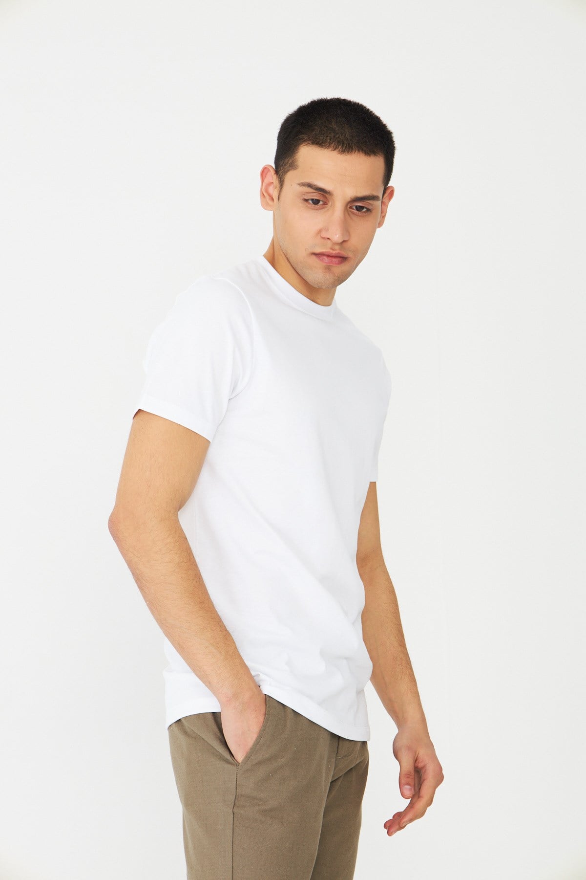 Beyaz Basic Bisiklet Yaka Erkek T-Shirt