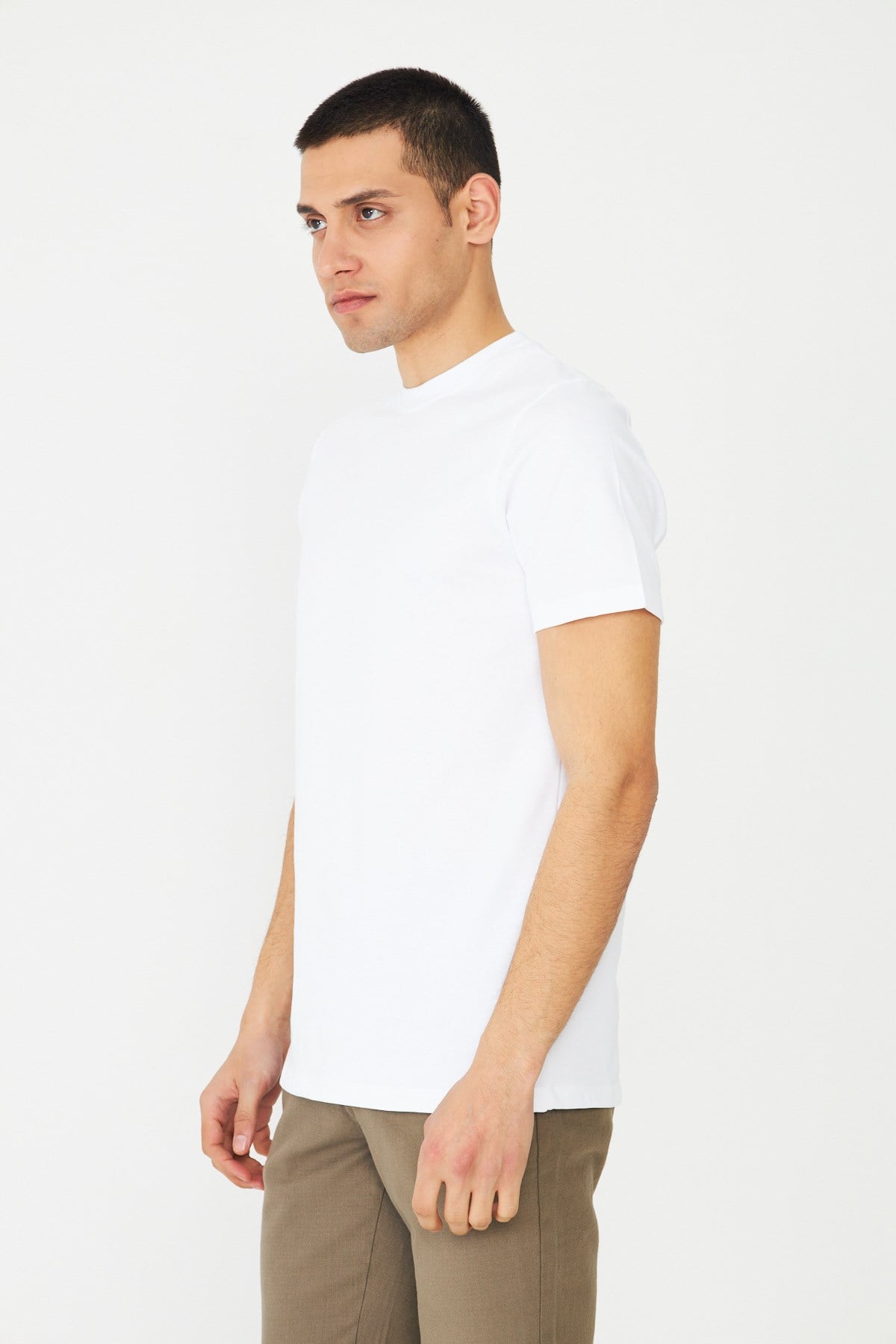 Beyaz Basic Bisiklet Yaka Erkek T-Shirt