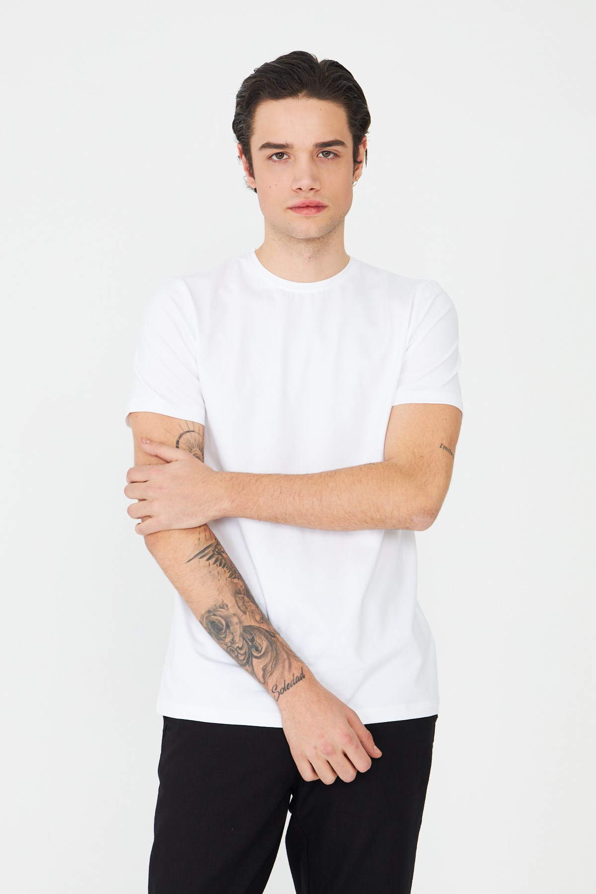 Beyaz Bisiklet Yaka Basic Erkek T-Shirt