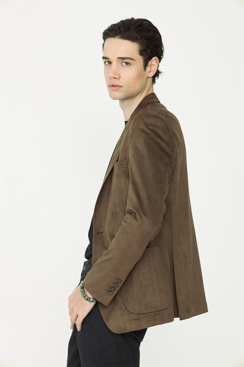 Camel Süet Görünümlü Slim Fit Blazer Ceket