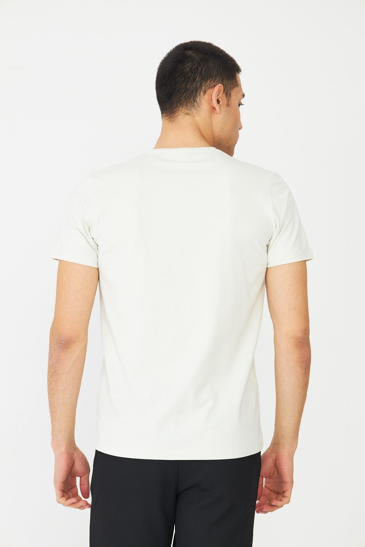 Ekru Basic Bisiklet Yaka Erkek T-Shirt