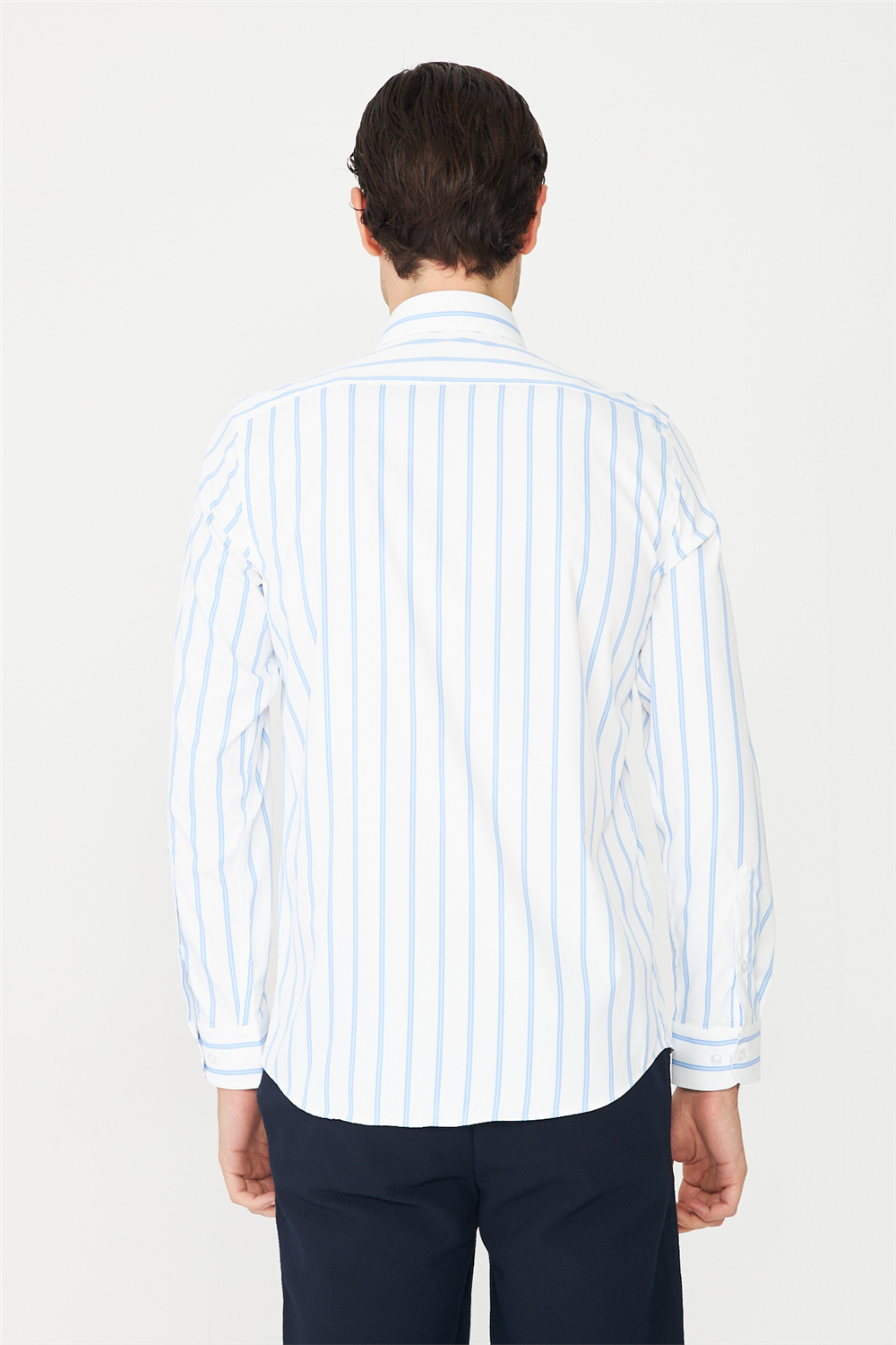 Mavi Çizgili Uzun Kollu Gömlek Slim Fit