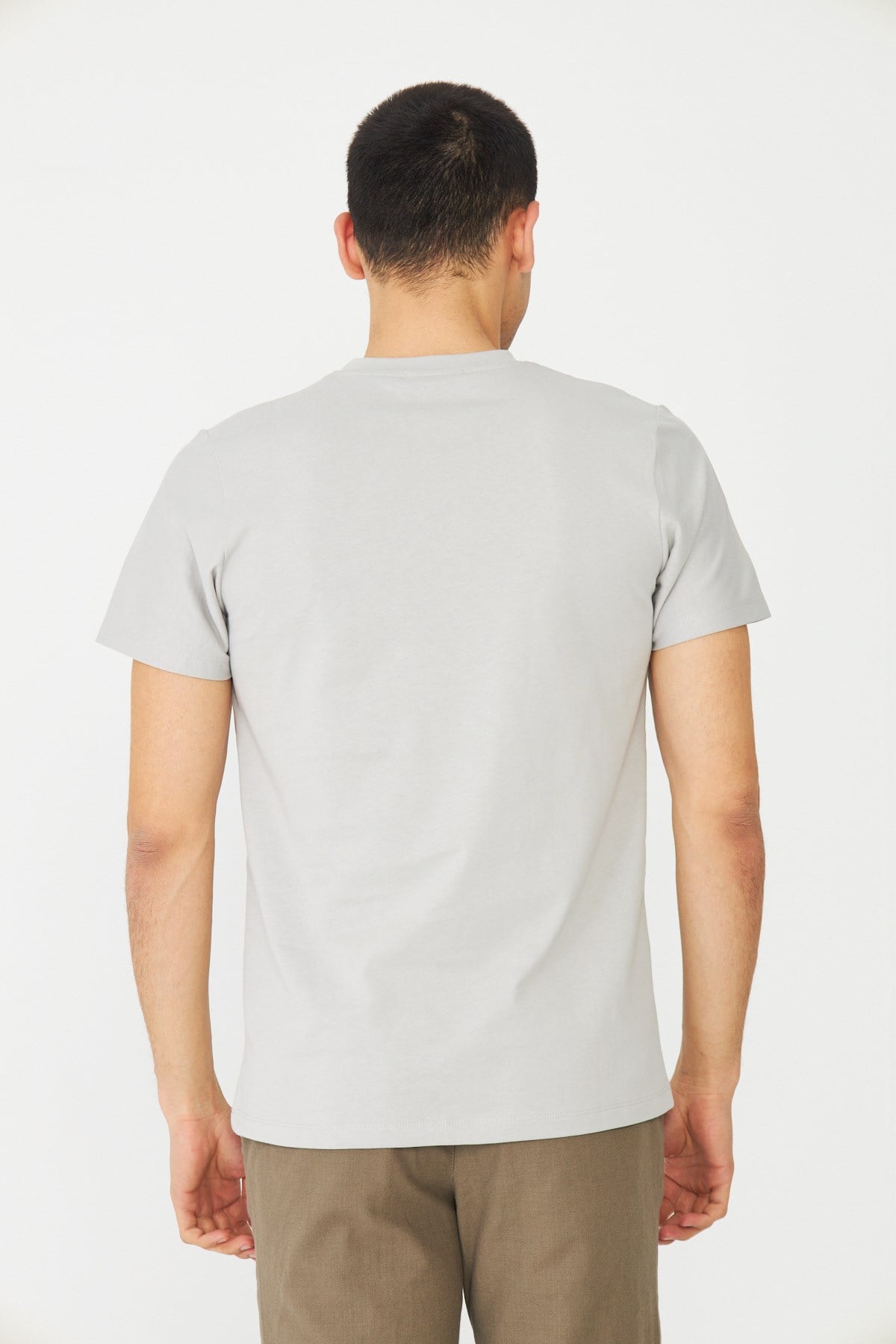 Gri Basic Bisiklet Yaka Erkek T-Shirt