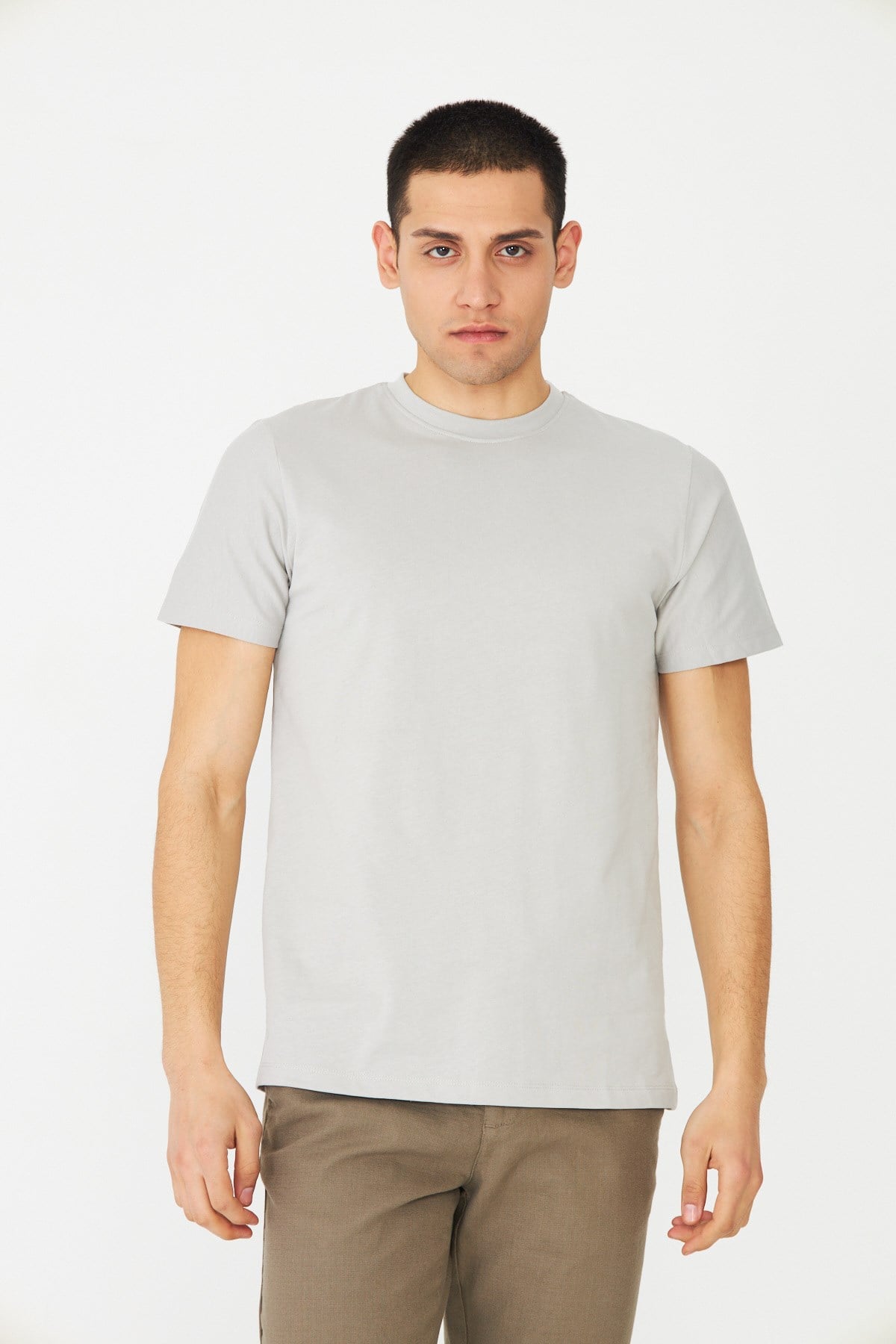 Gri Basic Bisiklet Yaka Erkek T-Shirt