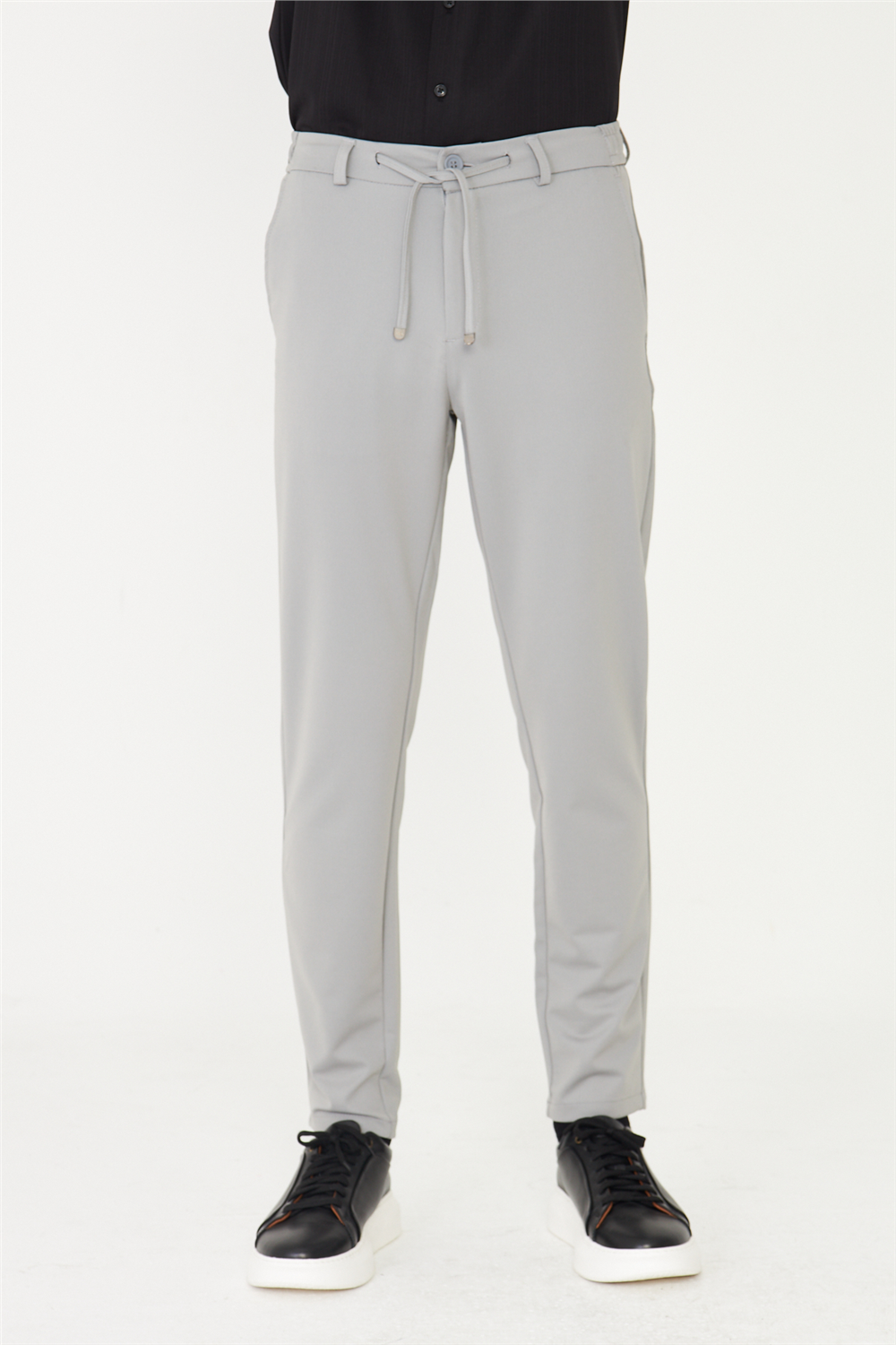 Gri Modern Kesim Bağcıklı Smart Casual Jogger Pantolon