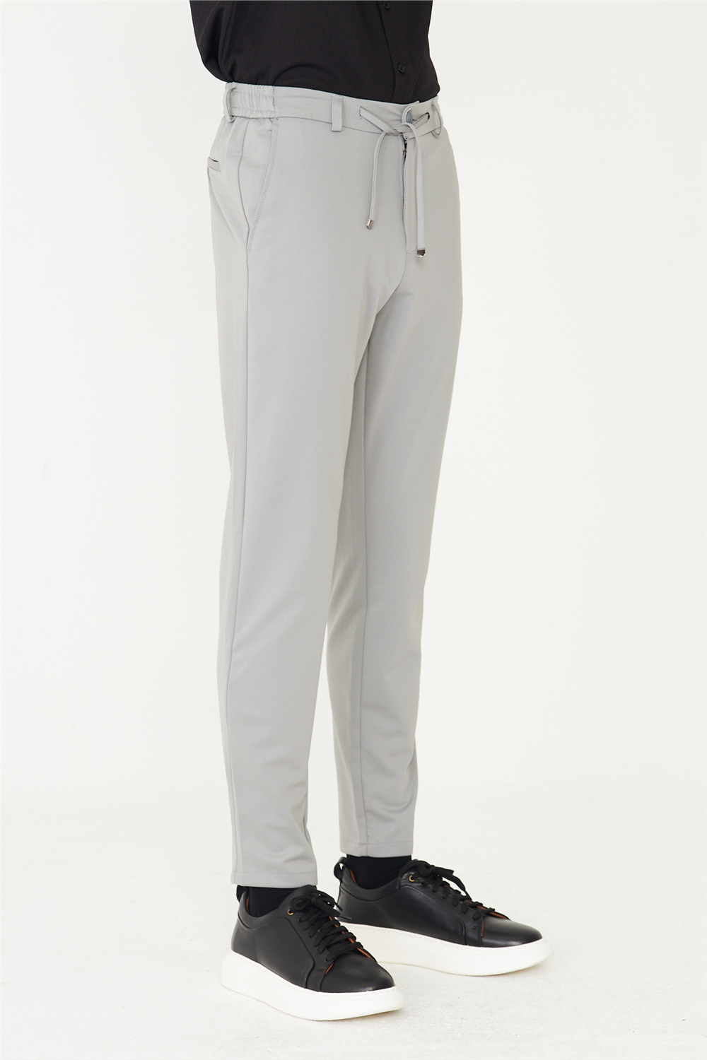 Gri Modern Kesim Bağcıklı Smart Casual Jogger Pantolon
