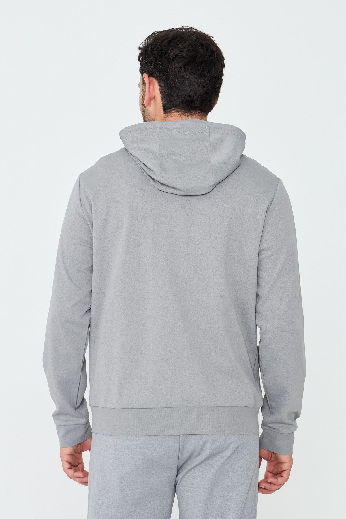 Gri Kapüşonlı Fermuarlı Erkek Sweatshirt