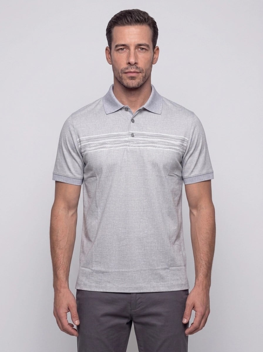 Gri Mikro Desenli Regular Fit Erkek Polo Yaka Tişört