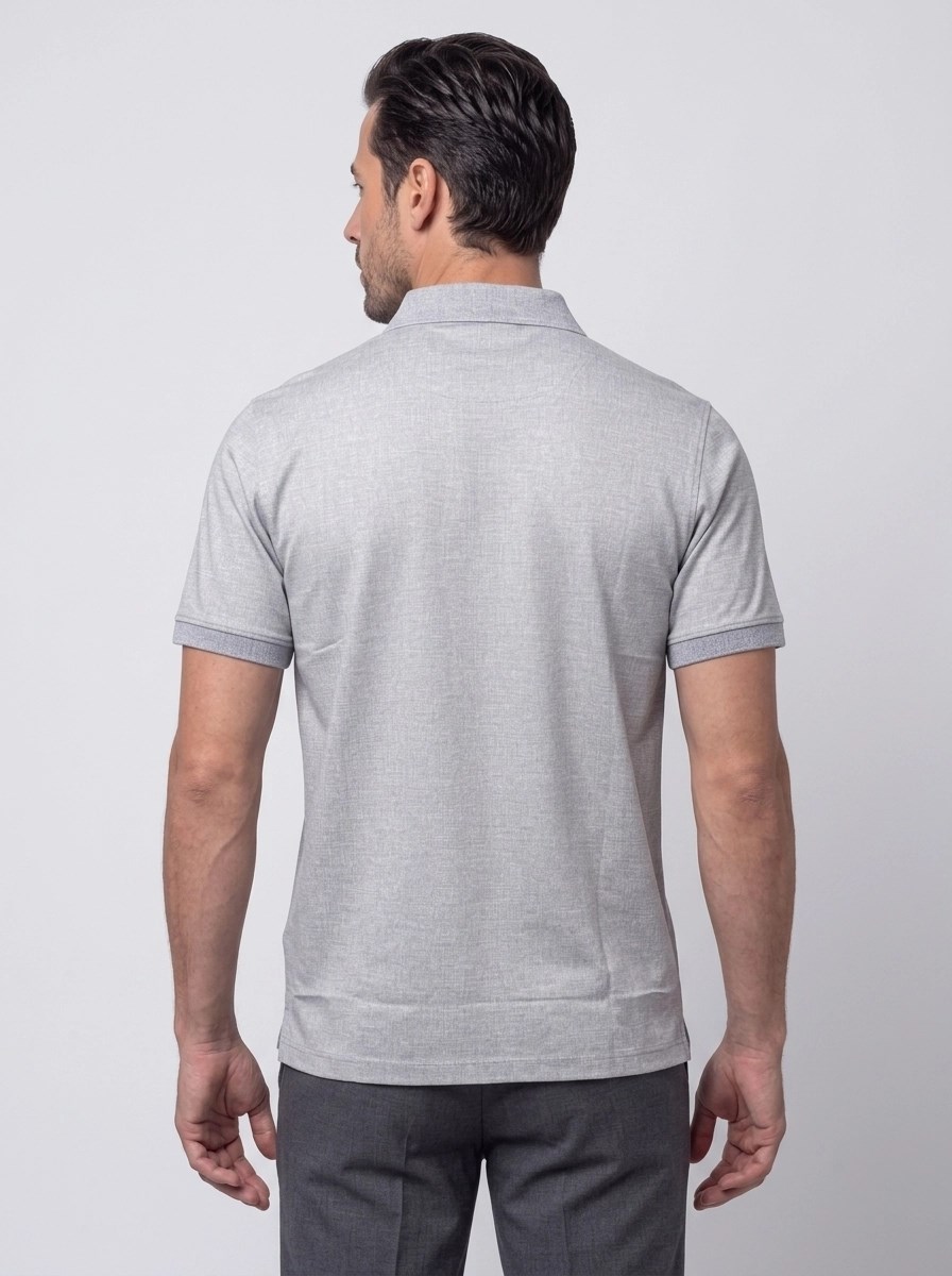 Gri Mikro Desenli Regular Fit Erkek Polo Yaka Tişört
