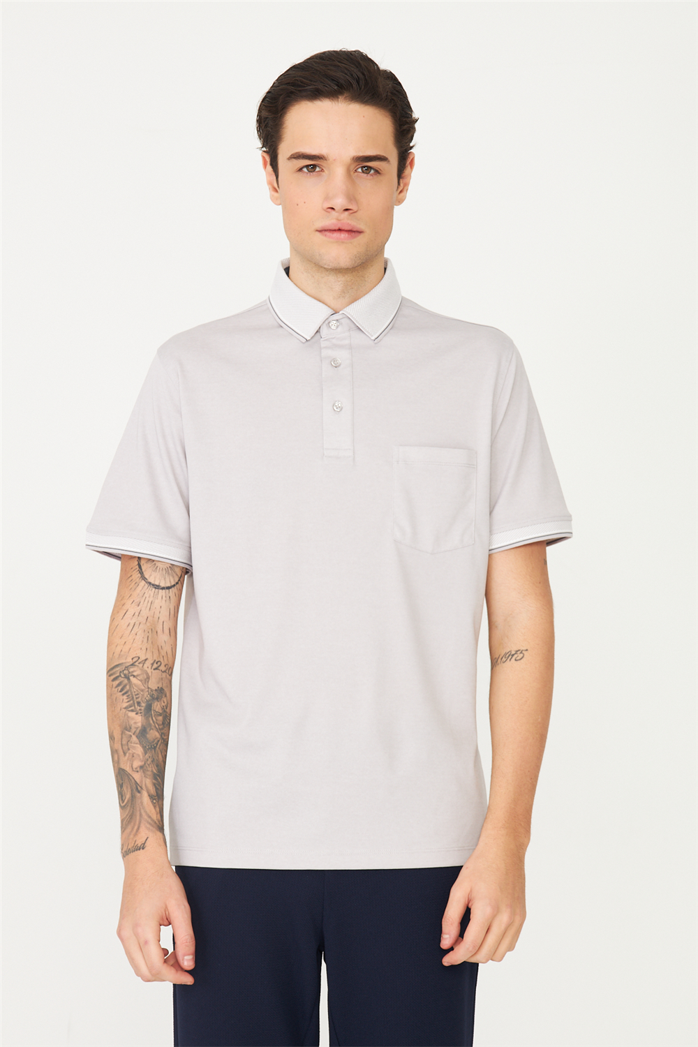 Gri Polo Yaka T-Shirt 