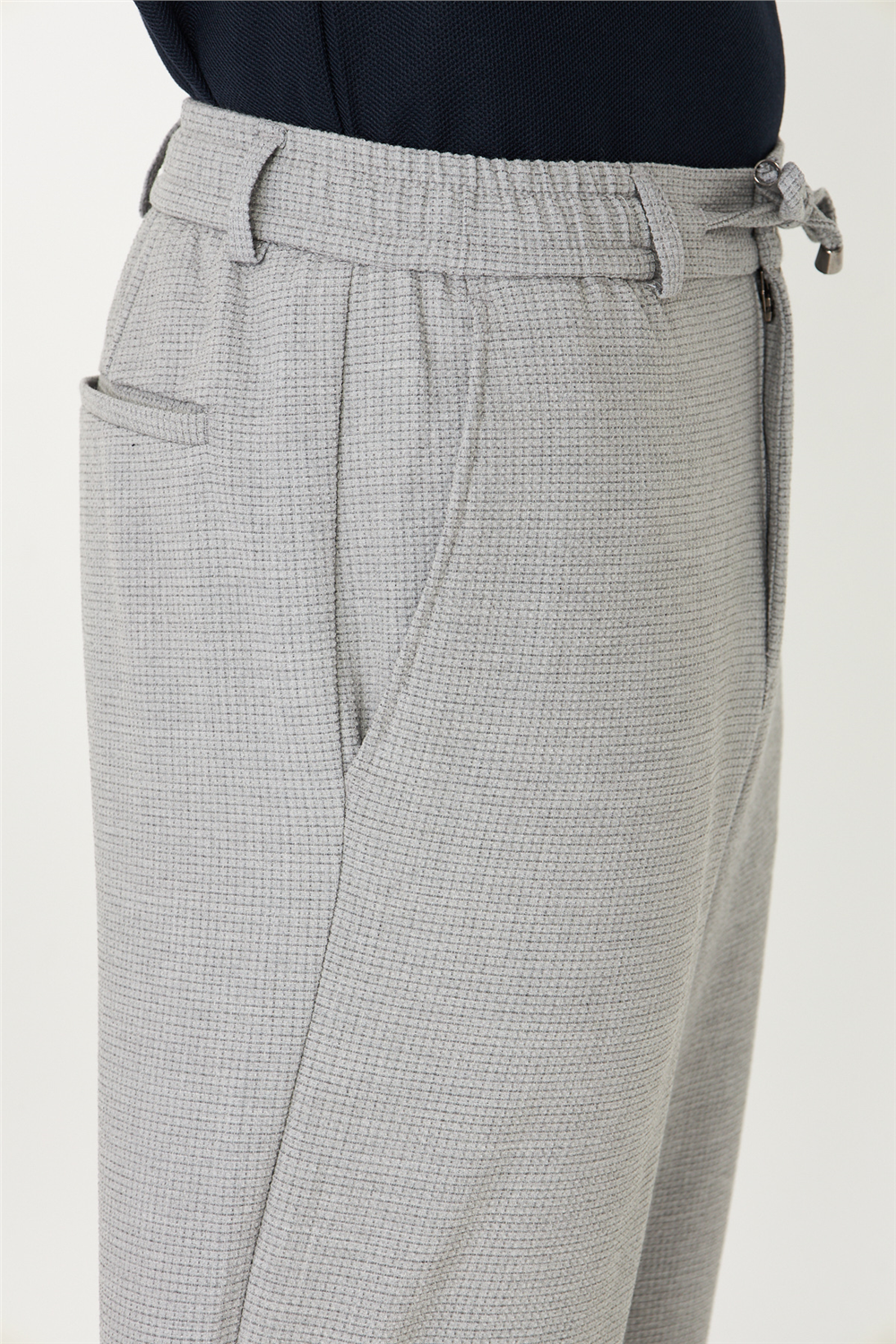 Gri Bağcıklı Smart Casual Pantolon