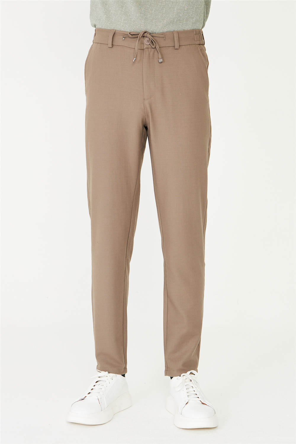 Haki Modern Kesim Bağcıklı Smart Casual Jogger Pantolon