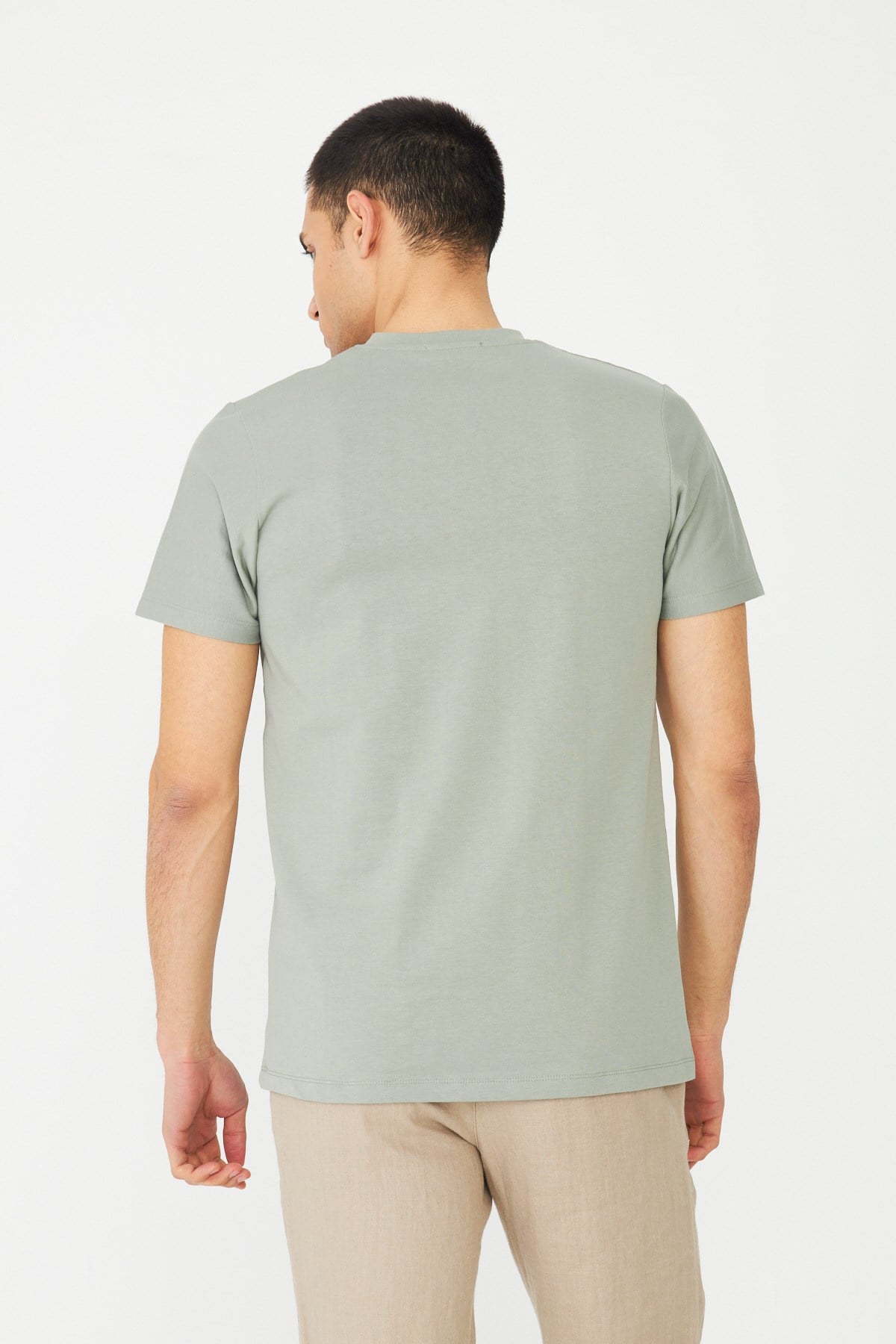 Haki Yeşil Basic Bisiklet Yaka Erkek T-Shirt