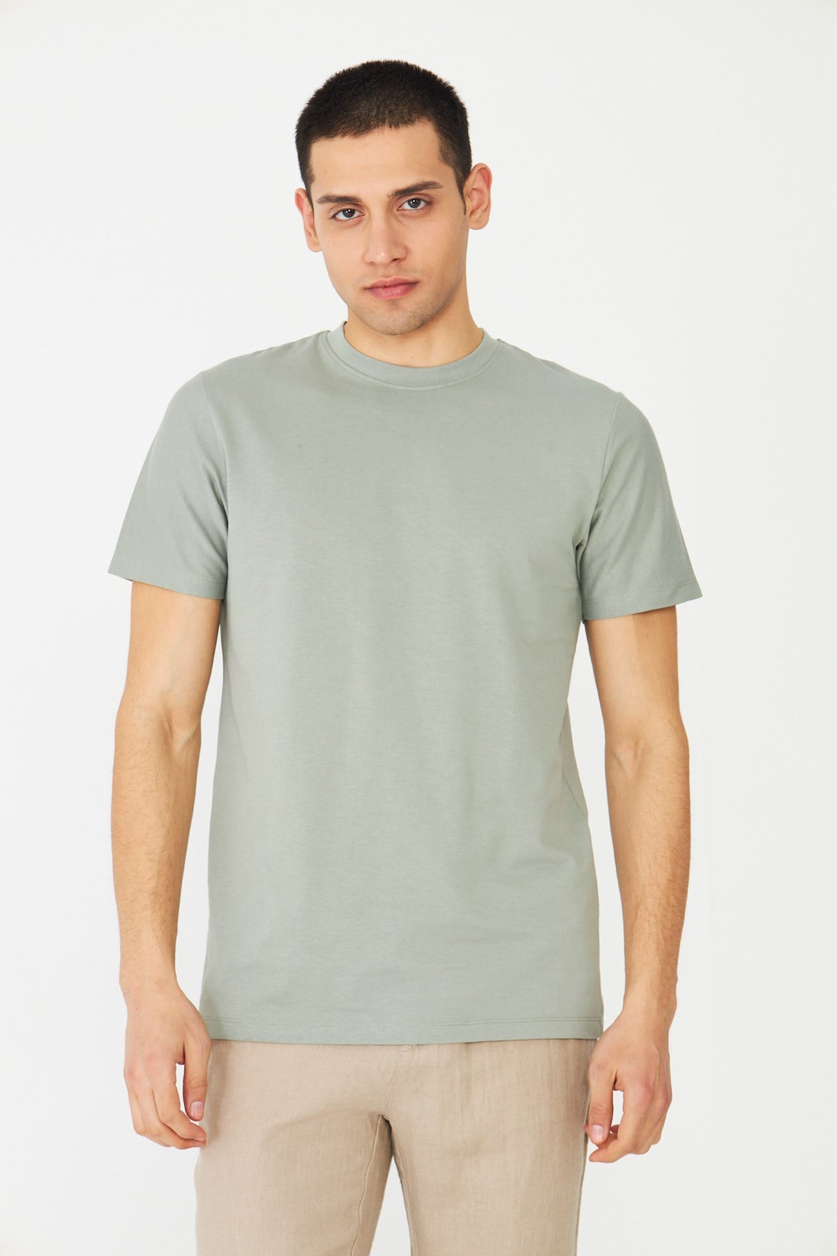 Haki Yeşil Basic Bisiklet Yaka Erkek T-Shirt