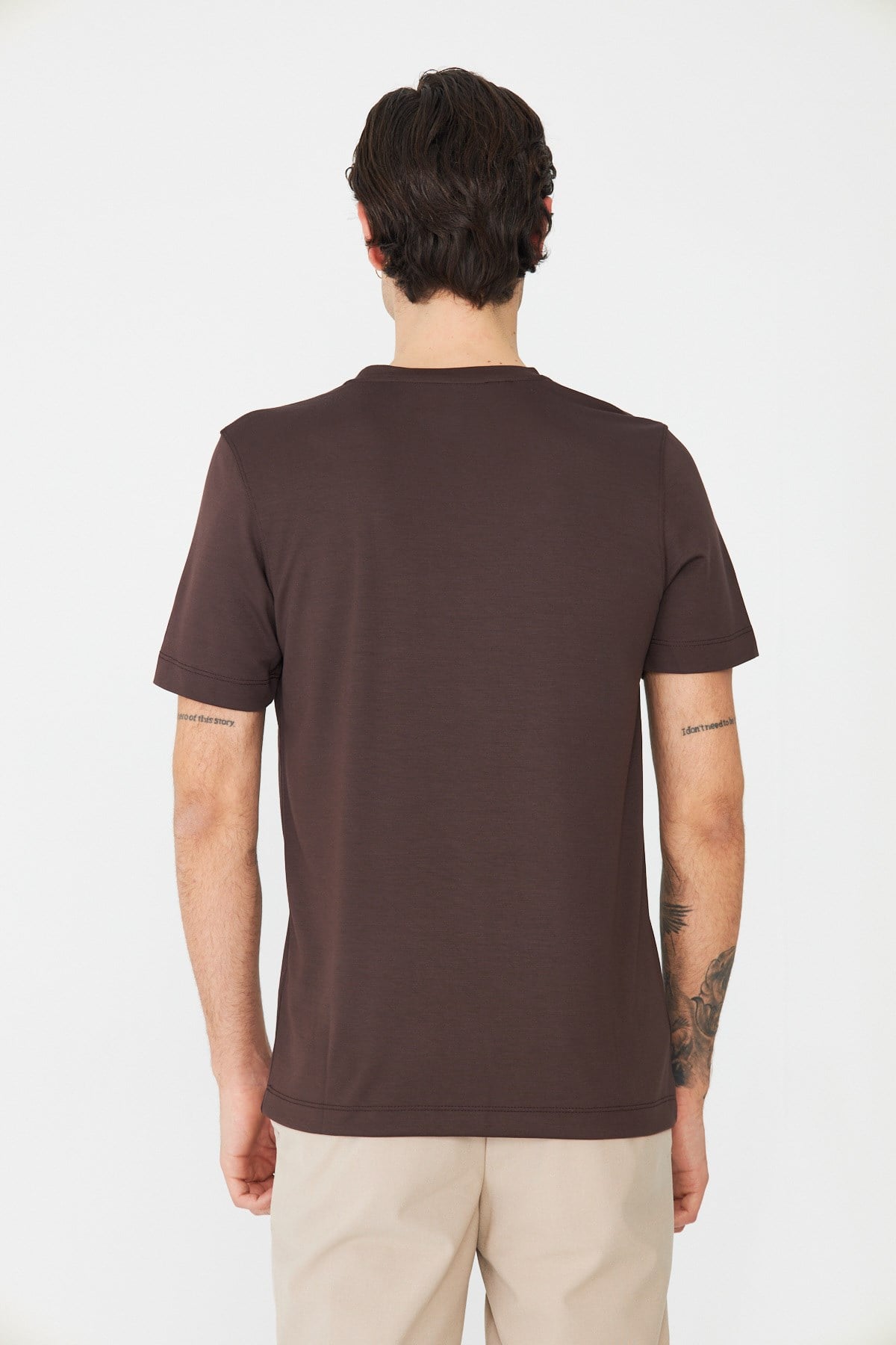 Kahverengi Bisiklet Yaka Basic Erkek T-Shirt