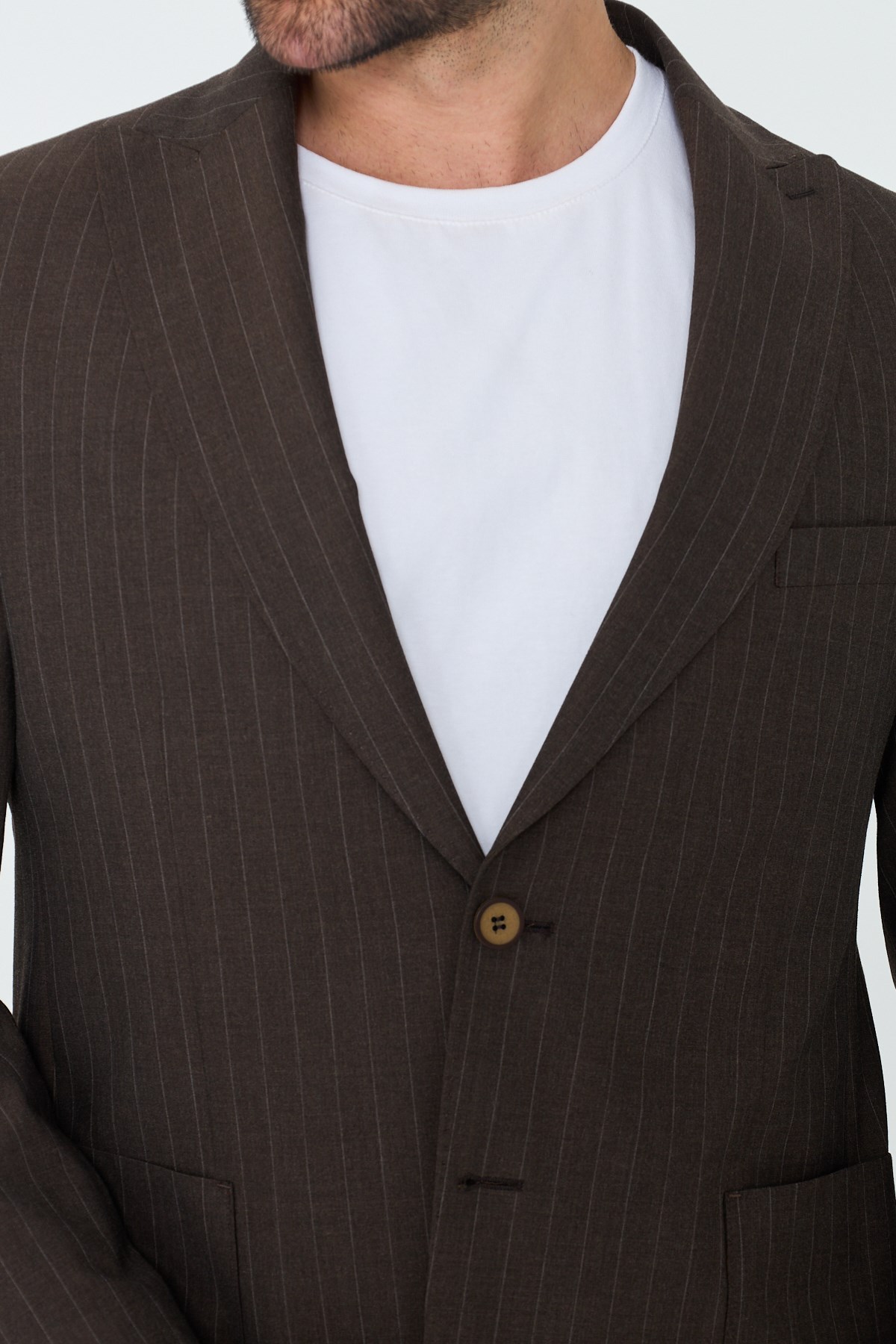 Kahverengi Çizgili 6 Drop Erkek Slim Fit Takım Elbise