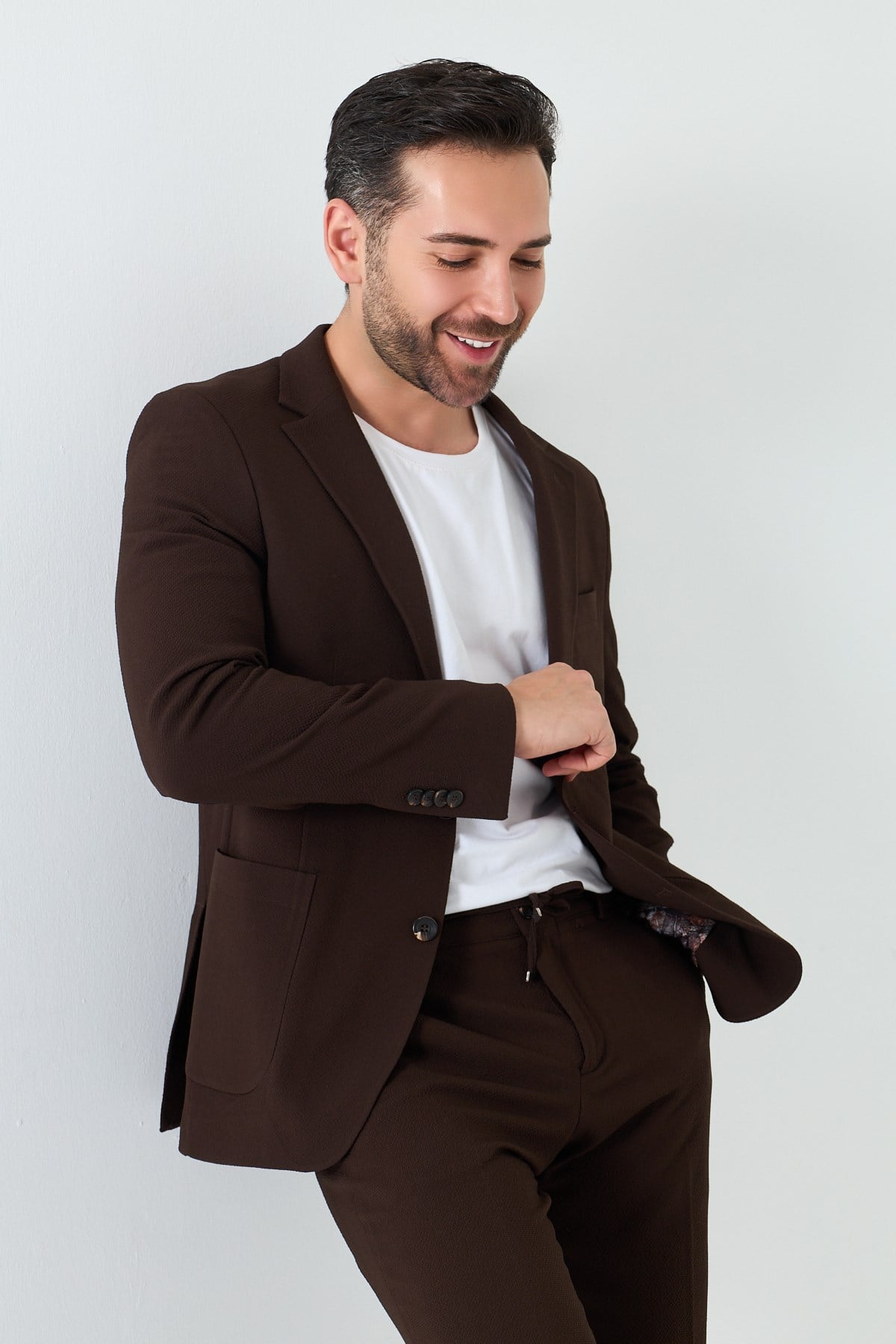 Kahverengi Mono Yaka 6 Drop Regular Fit Jogger Takım Elbise
