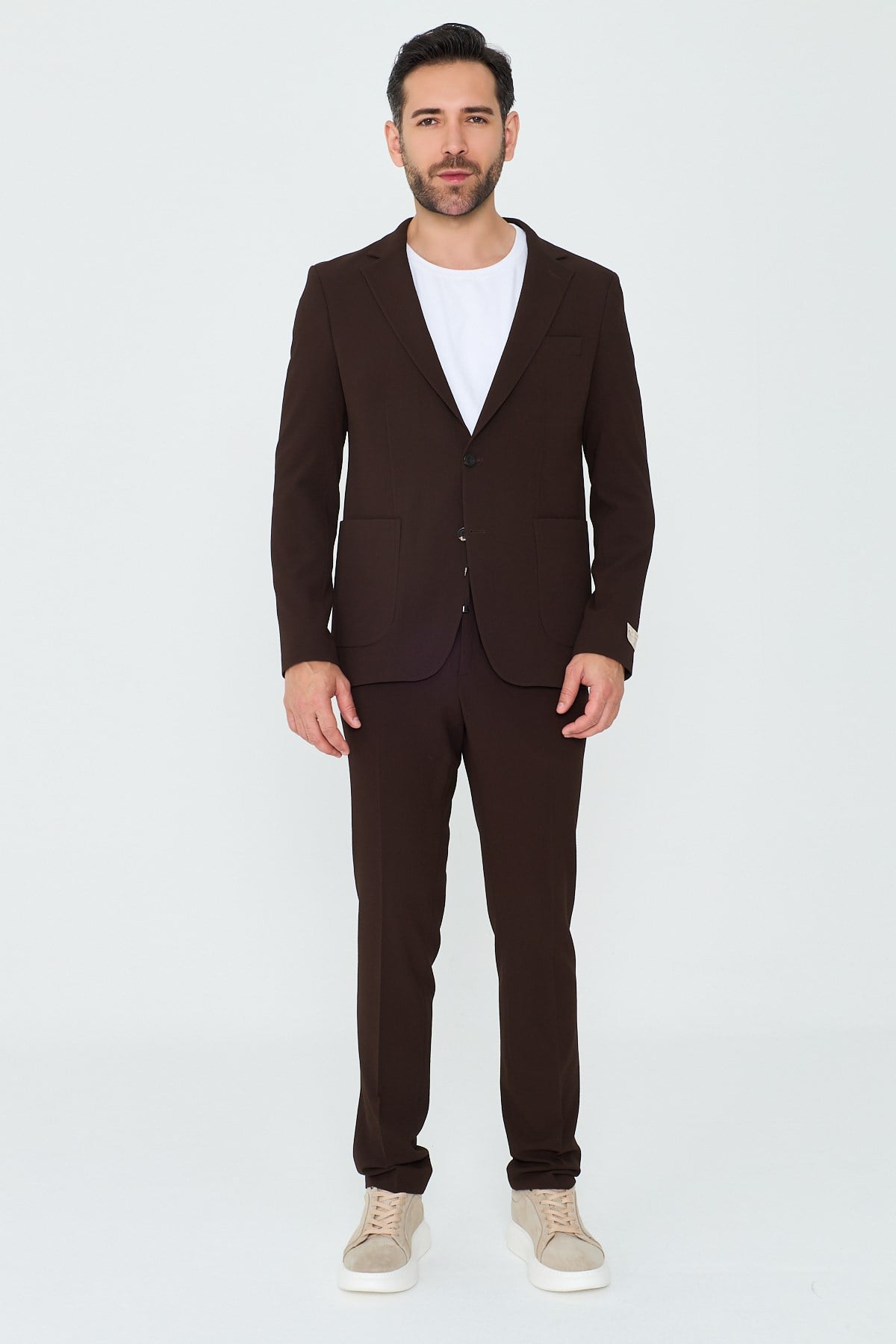 Kahverengi Mono Yaka 6 Drop Regular Fit Jogger Takım Elbise
