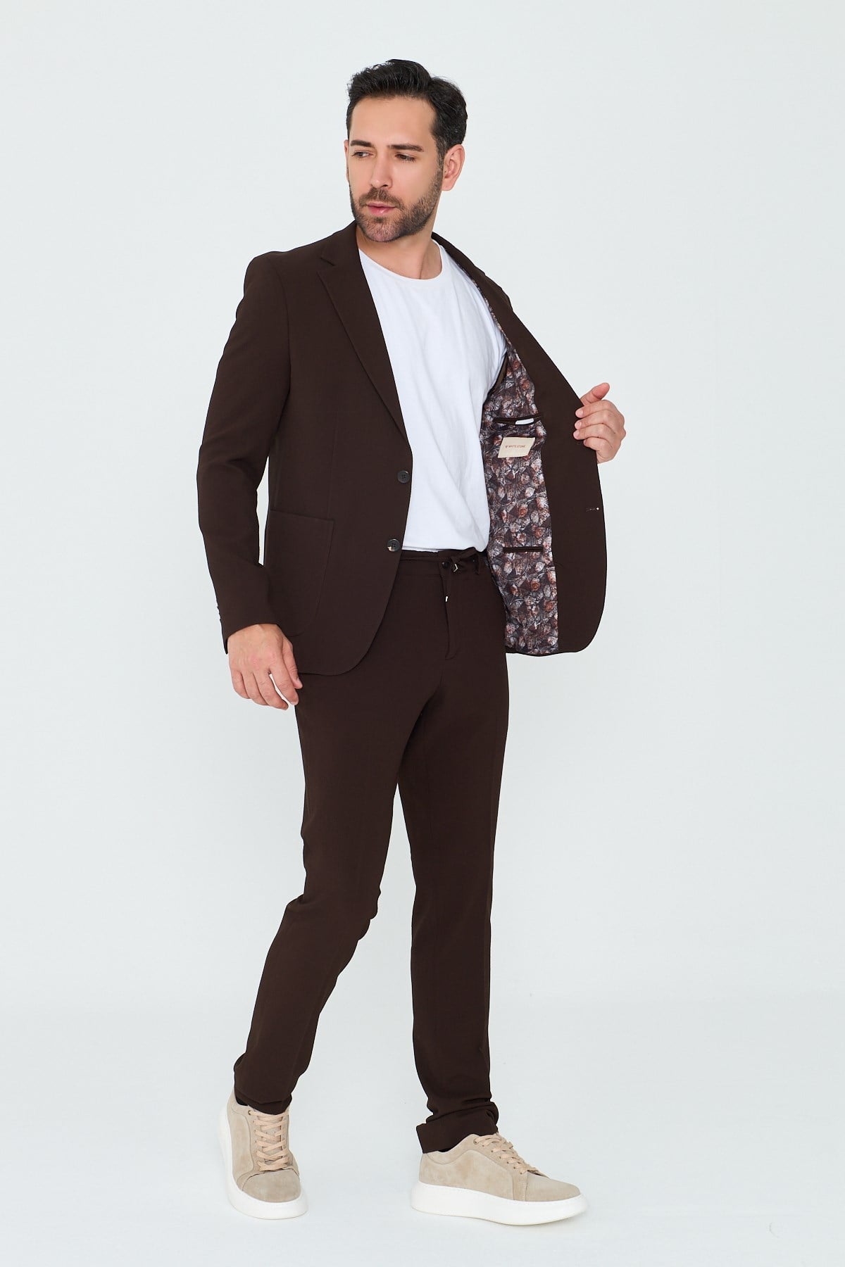 Kahverengi Mono Yaka 6 Drop Regular Fit Jogger Takım Elbise