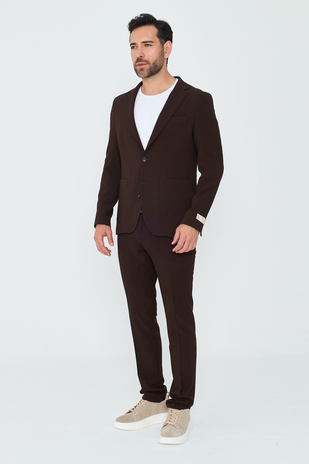 Kahverengi Mono Yaka 6 Drop Regular Fit Jogger Takım Elbise