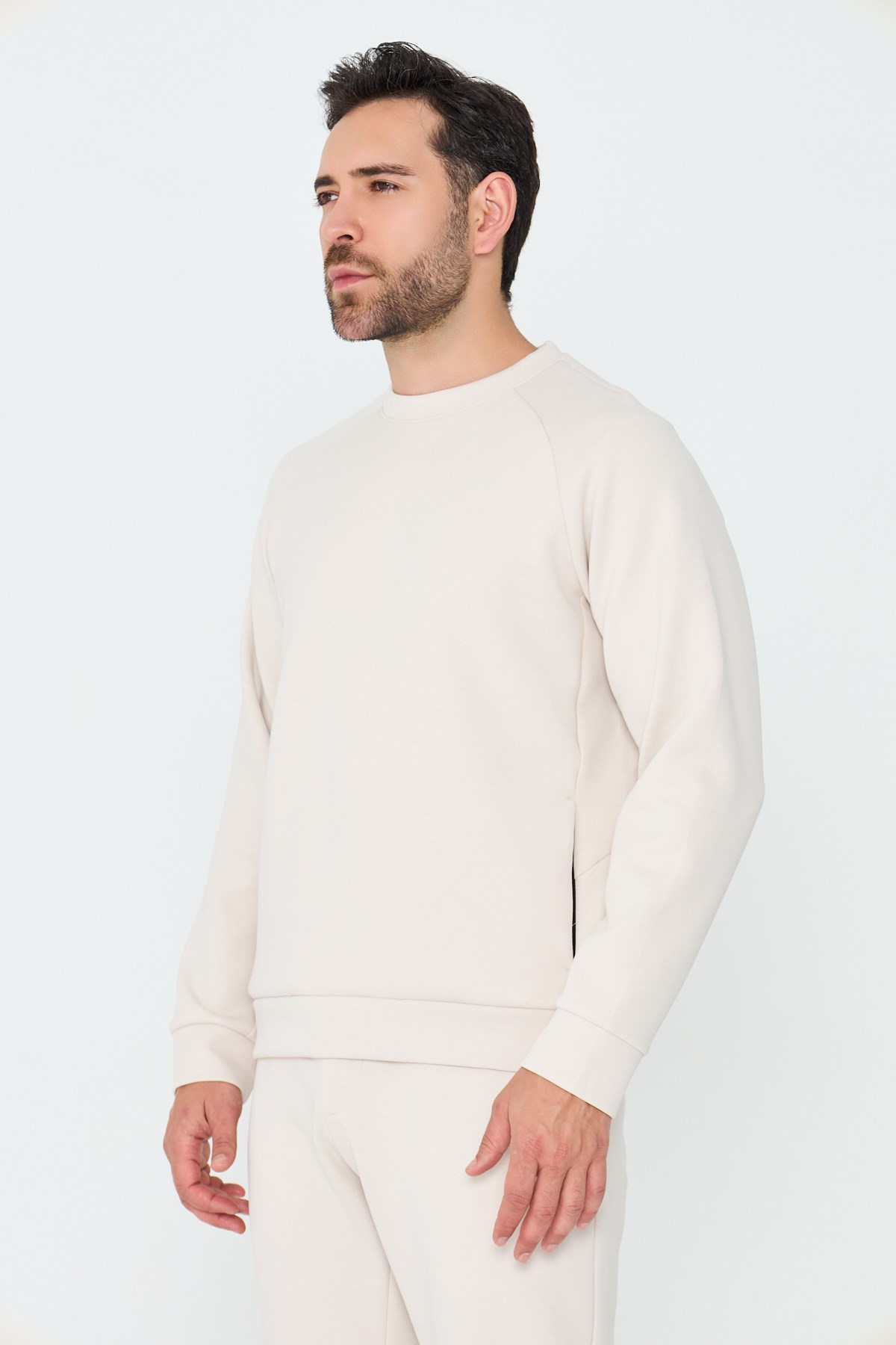 Kırık Beyaz Pamuklu Erkek Basic Sweatshirt
