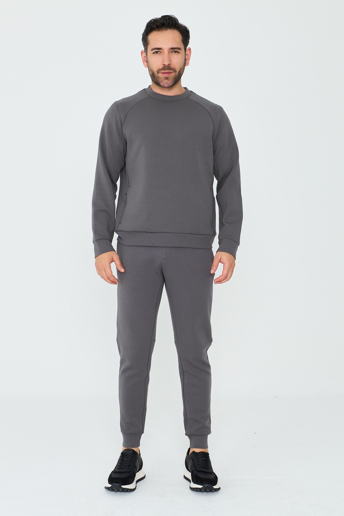 Koyu Gri Pamuklu Erkek Basic Sweatshirt