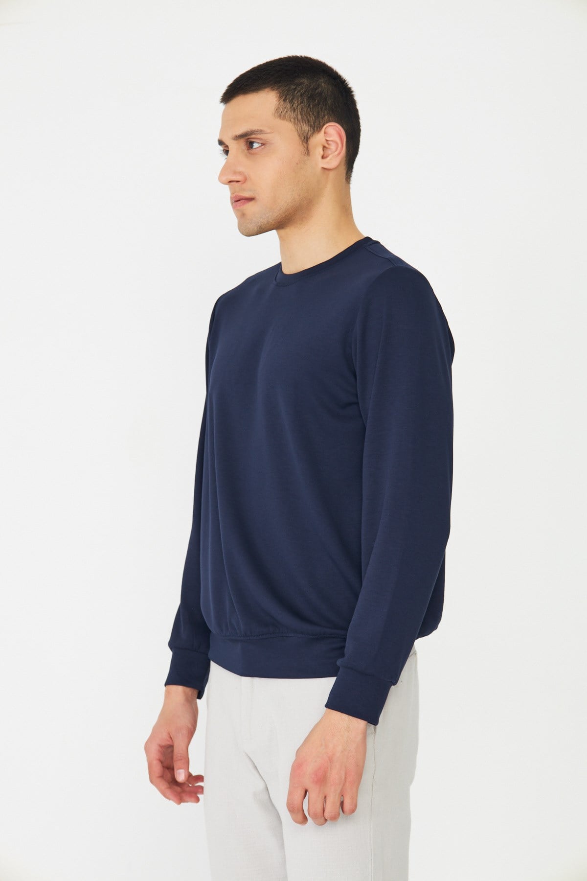 Lacivert Basic Bisiklet Yaka Erkek Sweatshirt