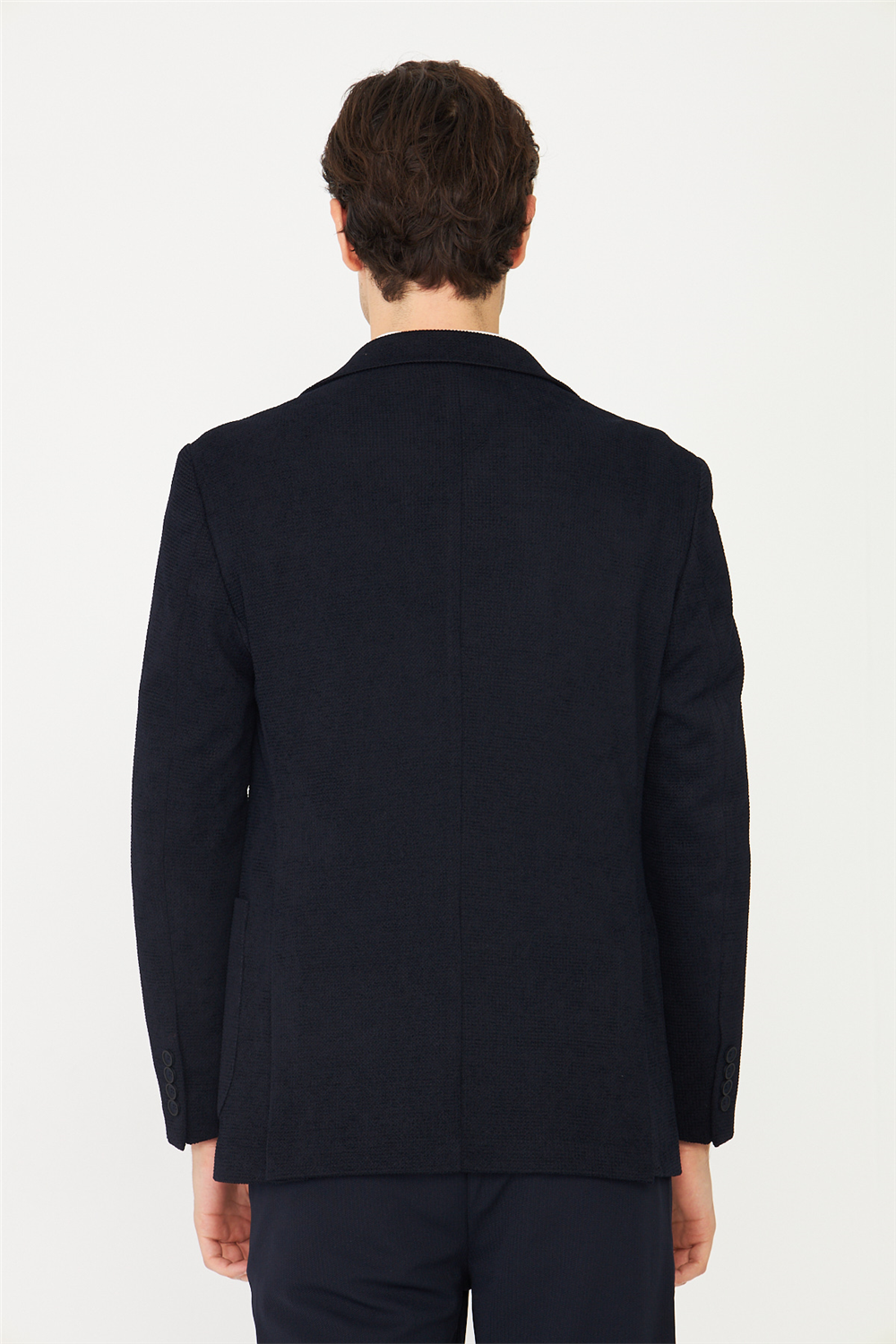 Lacivert Hafif Dokulu İçi Desenli Blazer Ceket