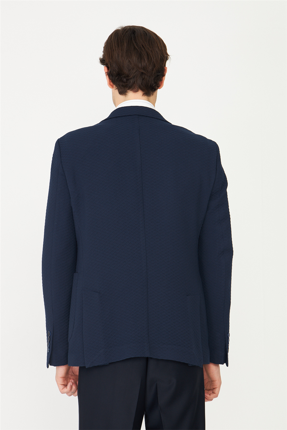 Lacivert Hafif Desenli Blazer Ceket