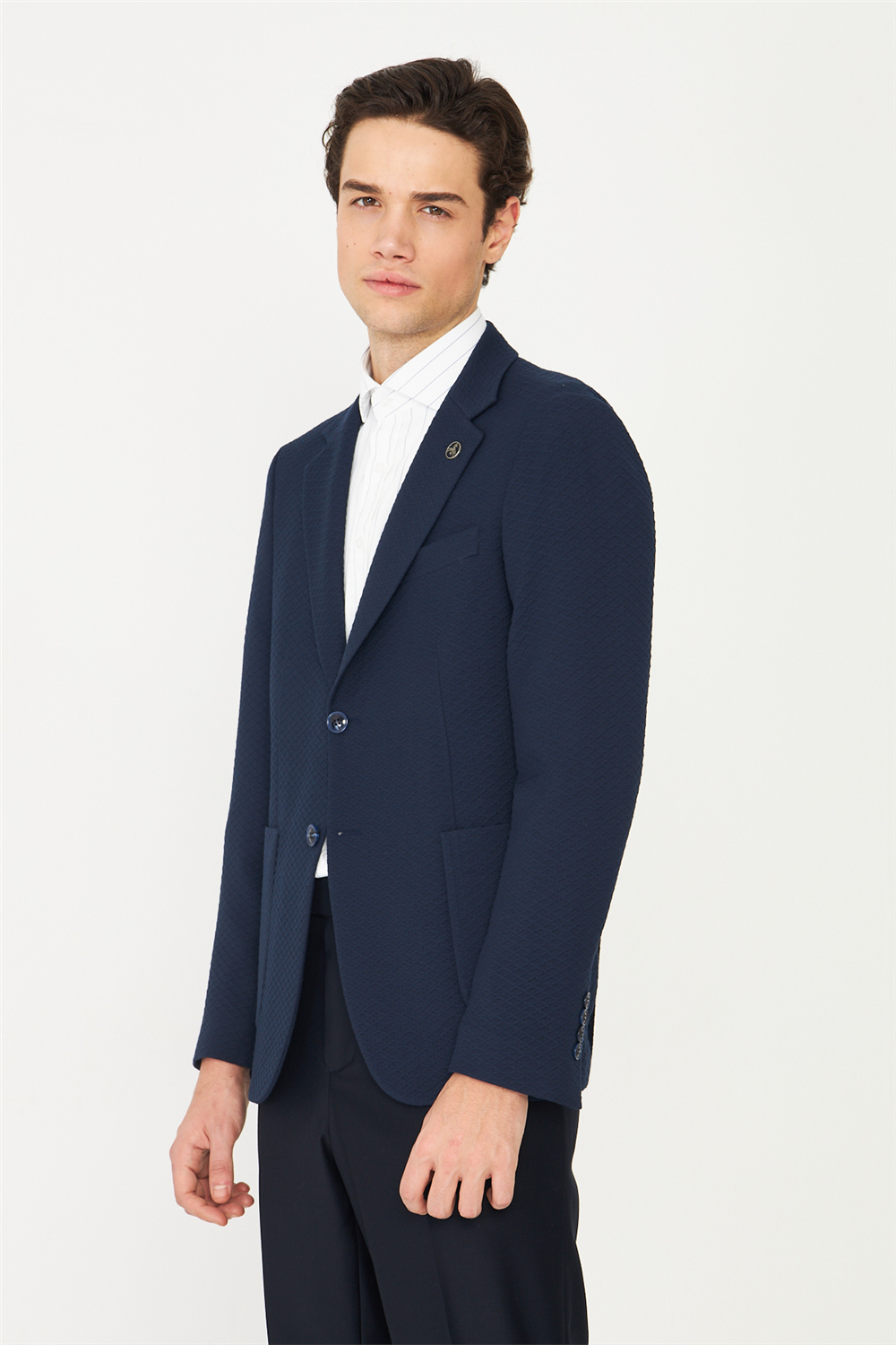 Lacivert Hafif Desenli Blazer Ceket