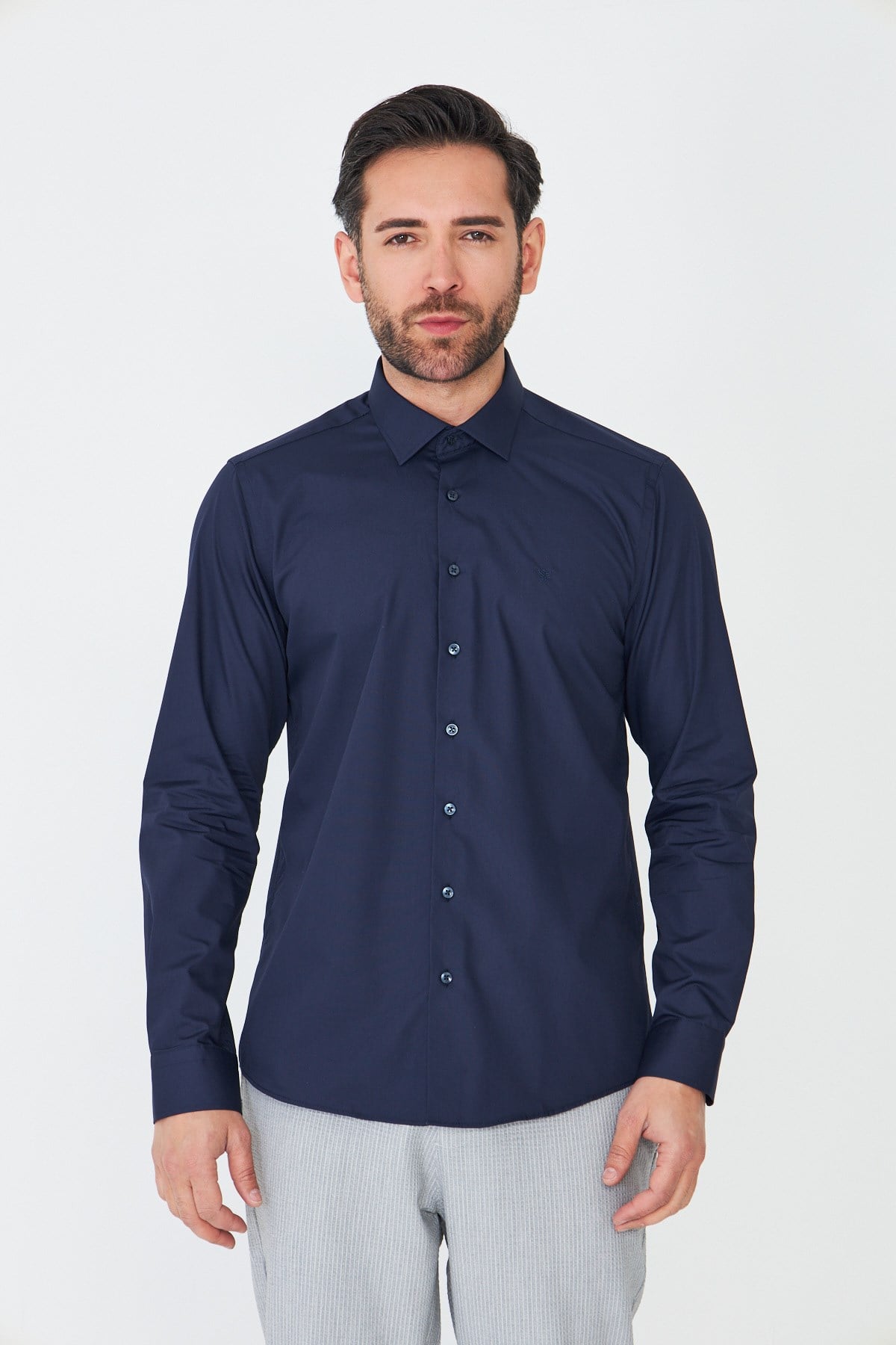Lacivert Dynamic Fit Uzun Kollu Erkek Gömlek