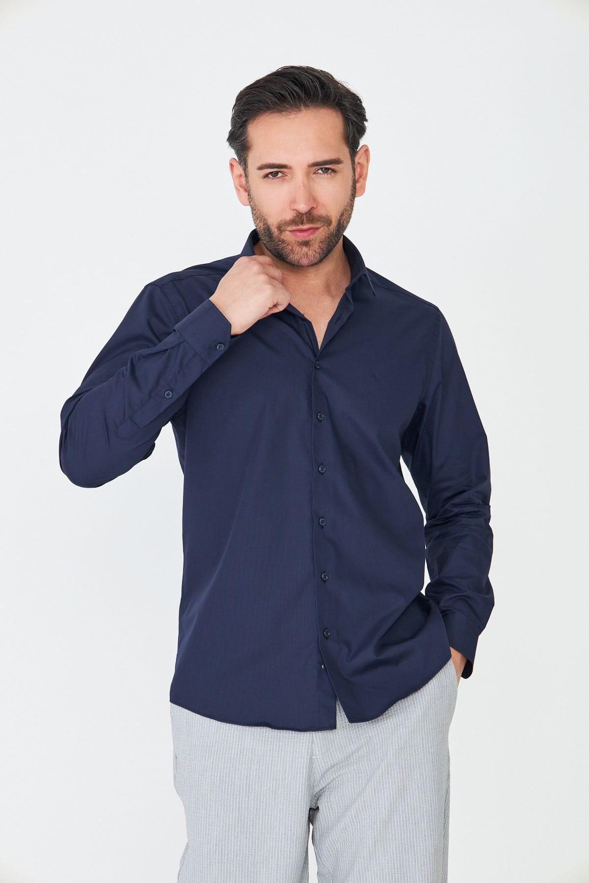 Lacivert Dynamic Fit Uzun Kollu Erkek Gömlek