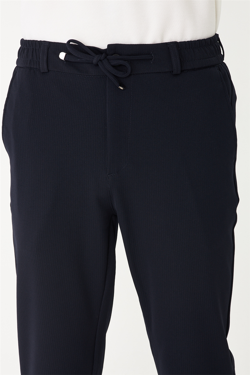 Lacivert Bağcıklı Mikro Dokulu Jogger Pantolon