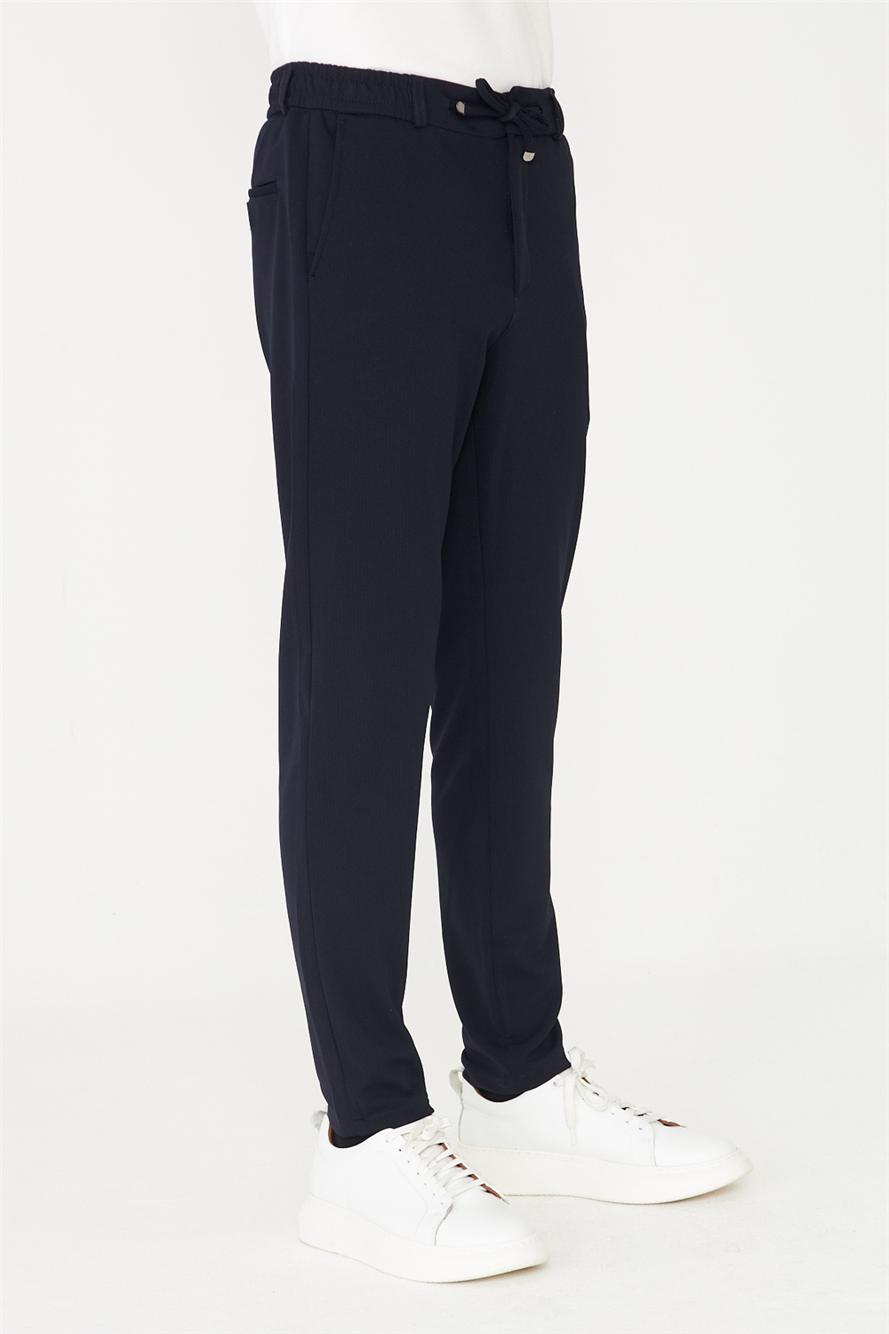 Lacivert Bağcıklı Mikro Dokulu Jogger Pantolon