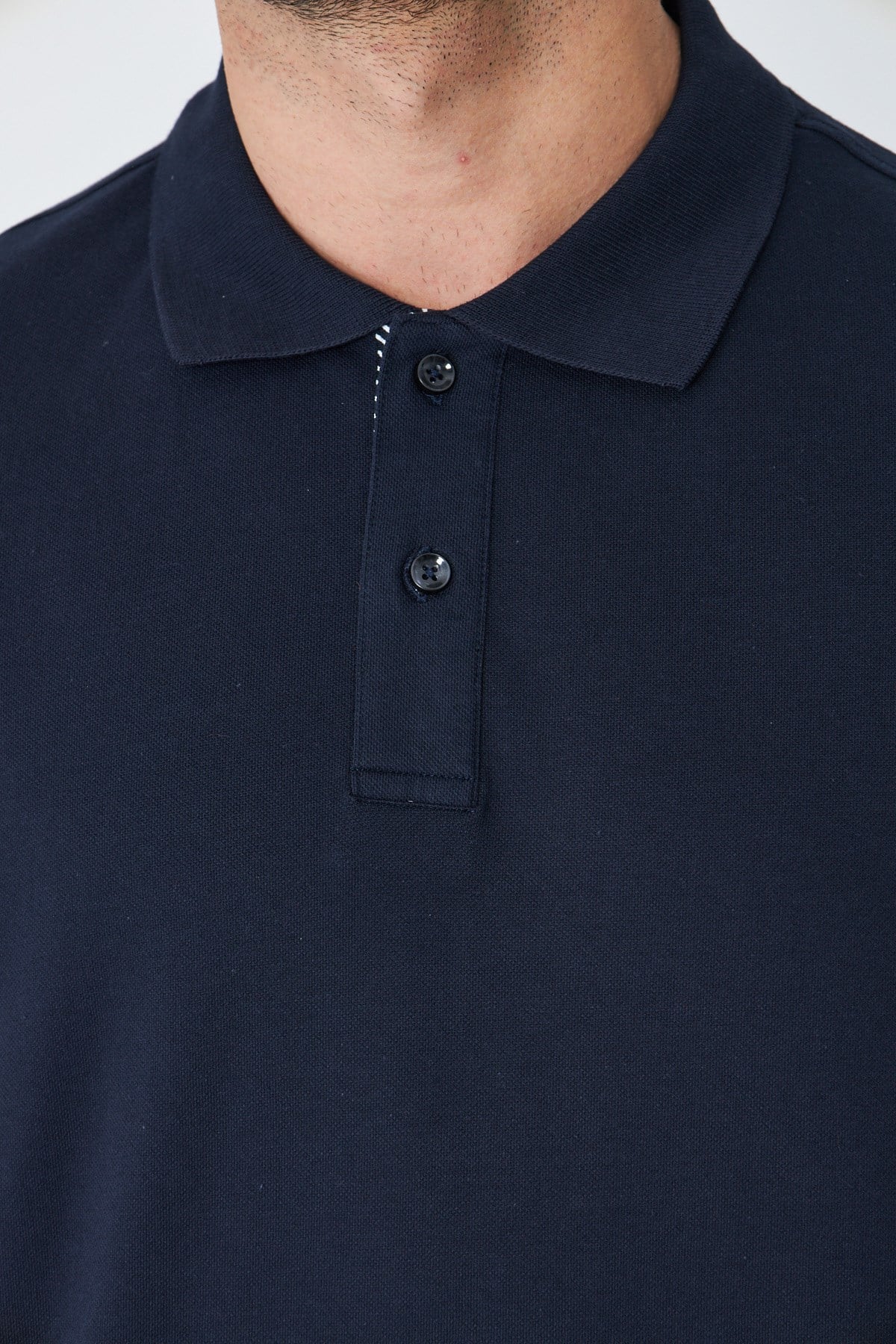 Lacivert Klasik Yaka Çift Düğmeli Polo Yaka T-shirt