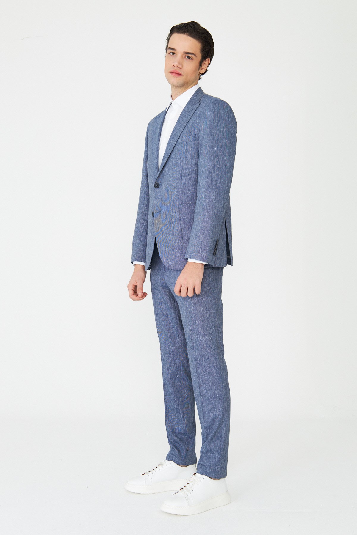 Mavi Dokulu Yazlık Modern Slim Fit Takım Elbise