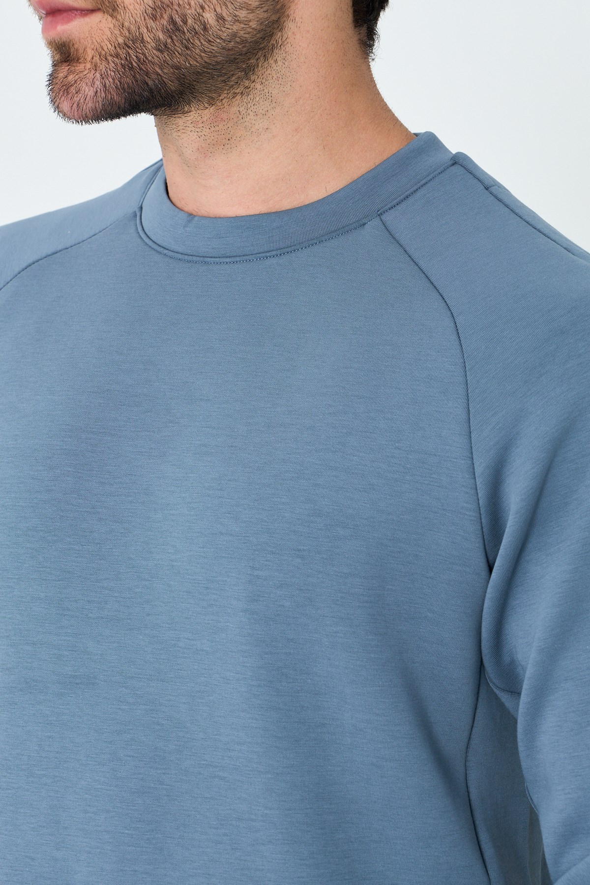 Mavi Pamuklu Erkek Basic Sweatshirt