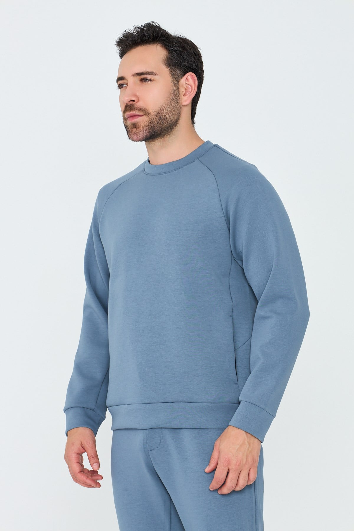 Mavi Pamuklu Erkek Basic Sweatshirt