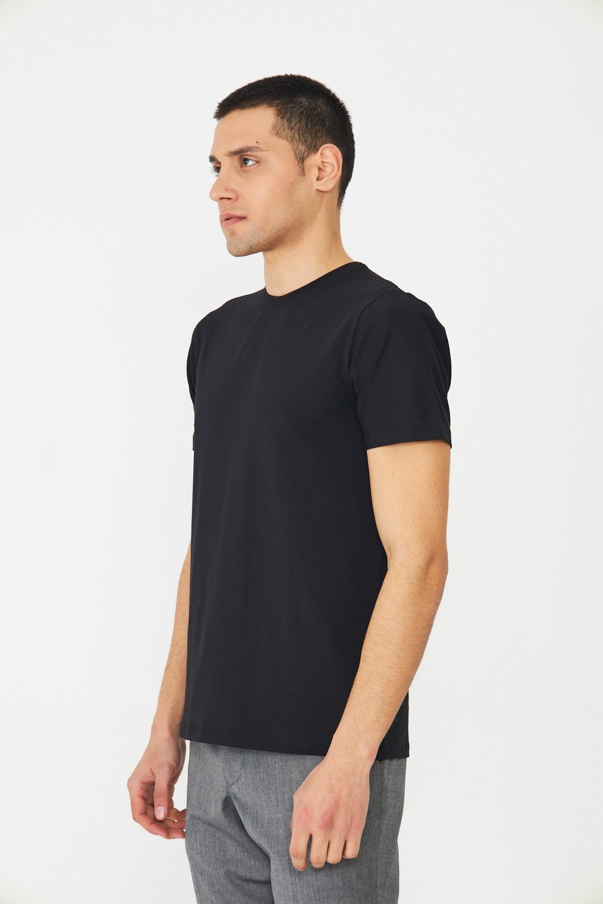 Siyah Basic Bisiklet Yaka Erkek T-Shirt