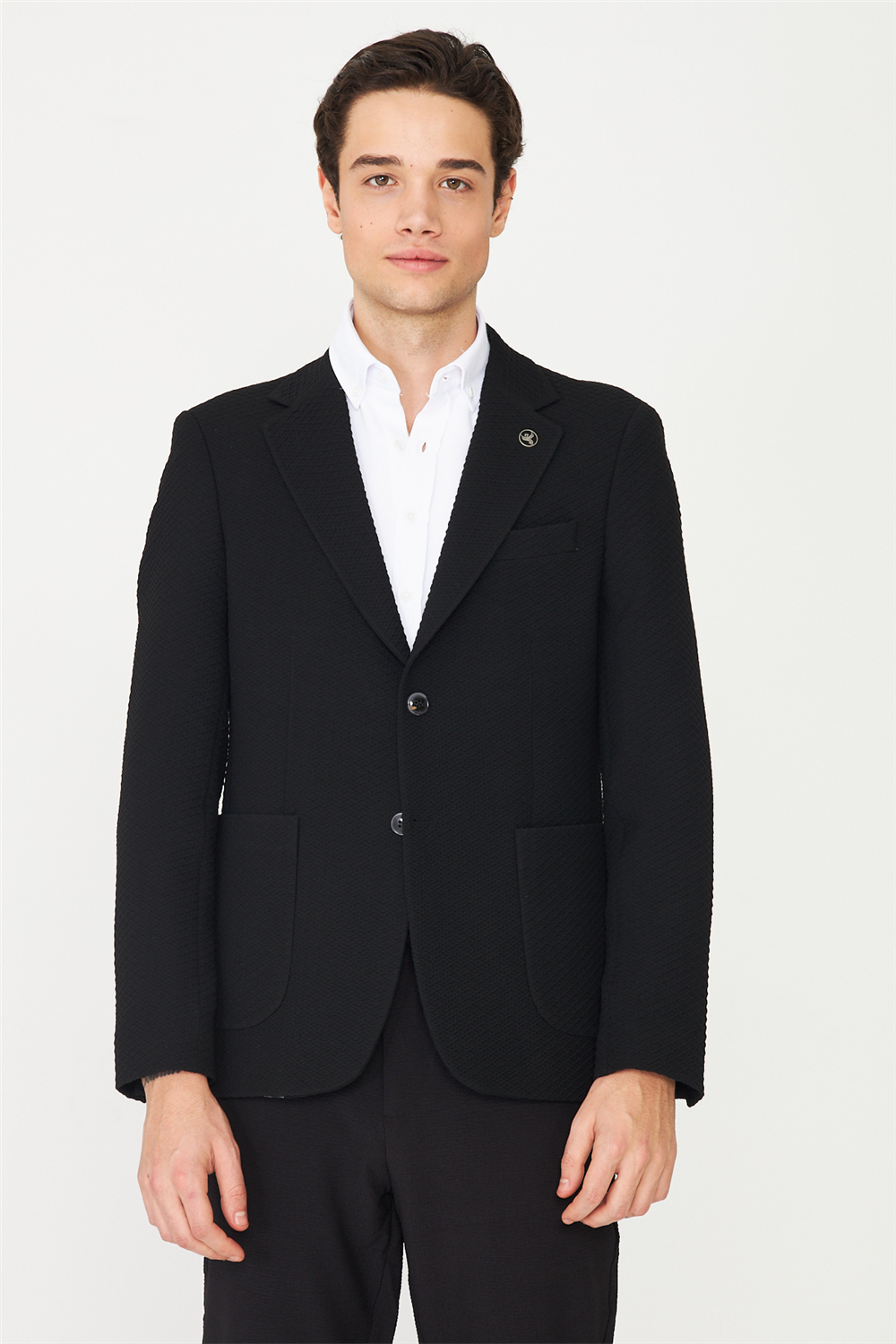 Siyah Hafif Desenli Blazer Ceket