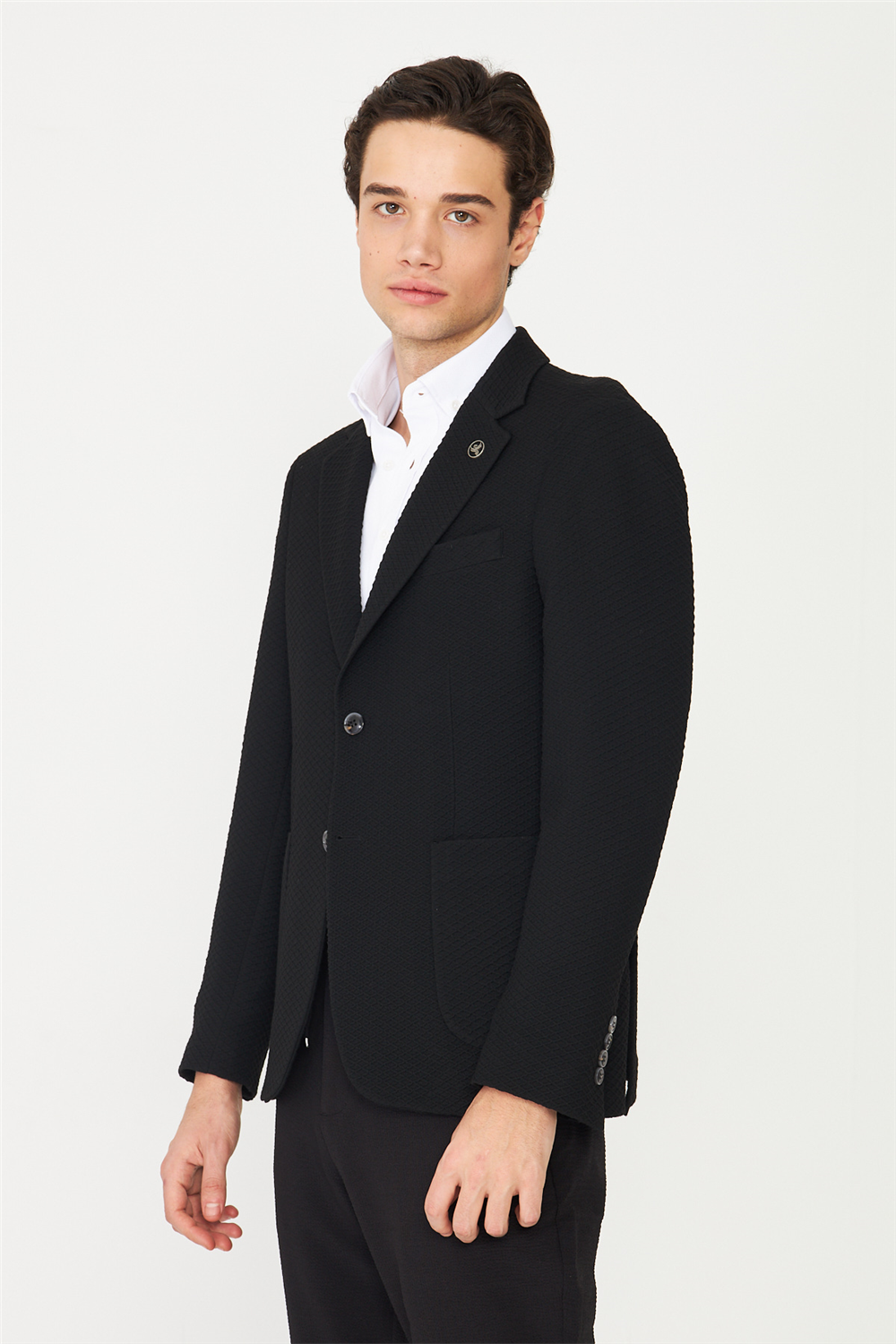 Siyah Hafif Desenli Blazer Ceket